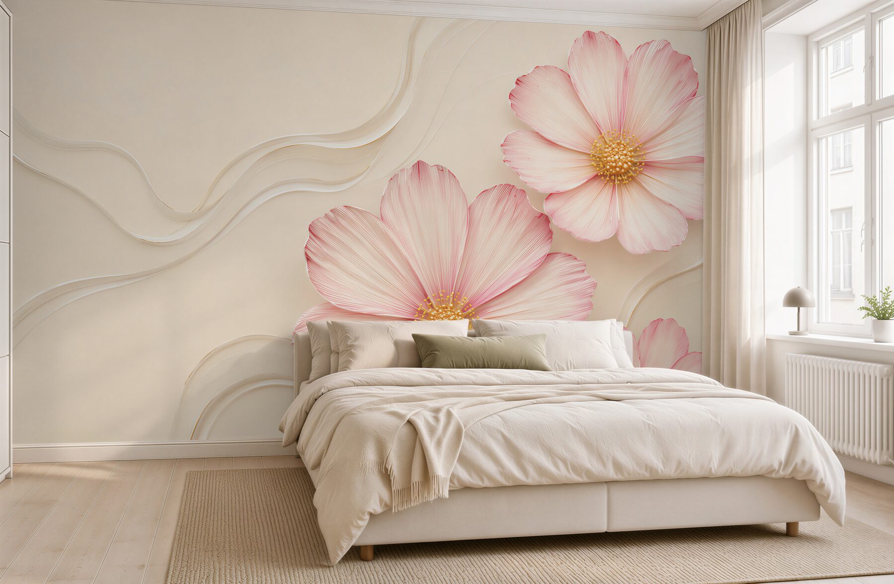 Fototapeta różowe kwiaty 3D na beżowym tle elegancka?v23