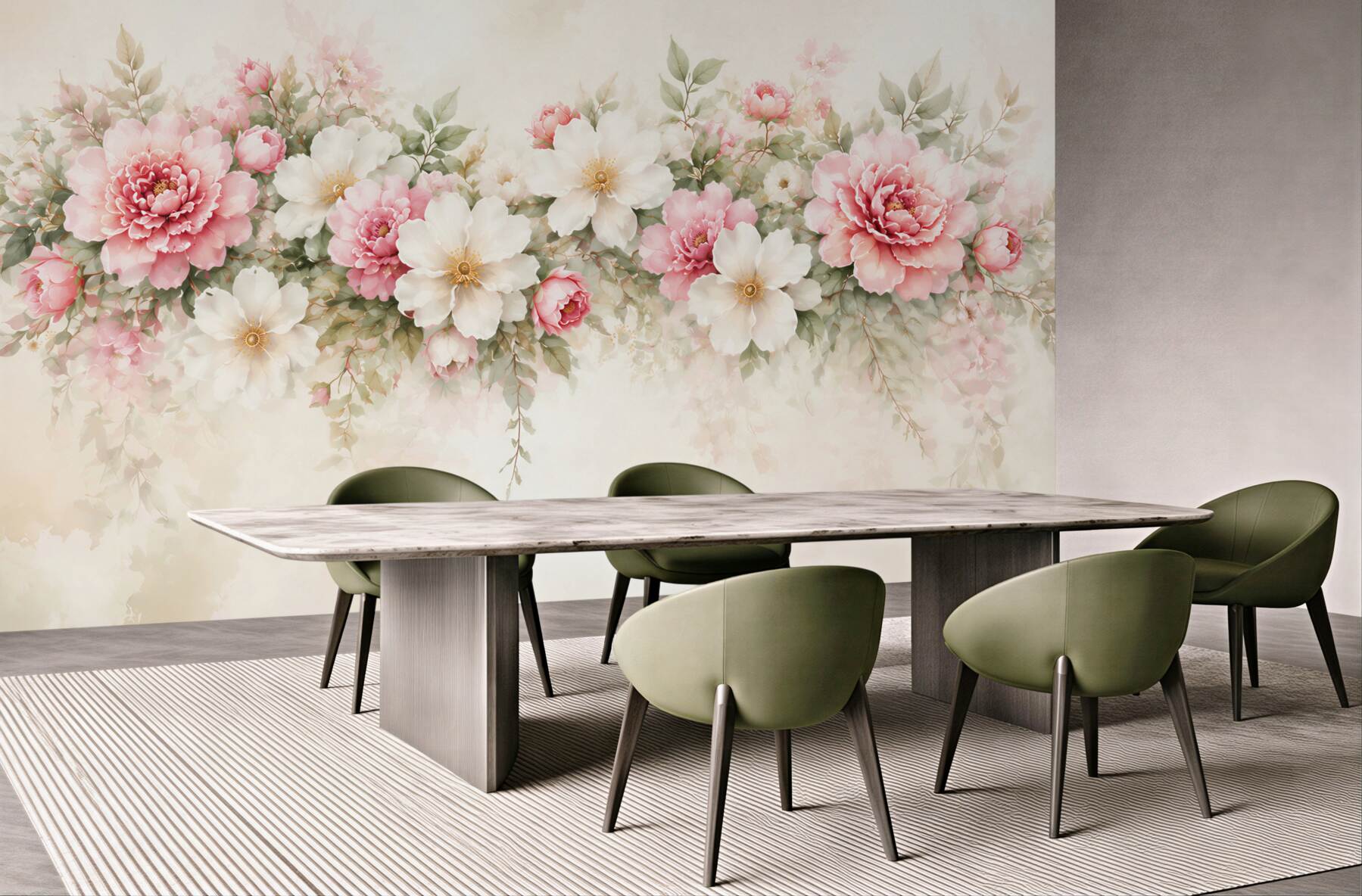 Fototapeta różowe i białe peonie akwarelowe na jasnym tle?v23