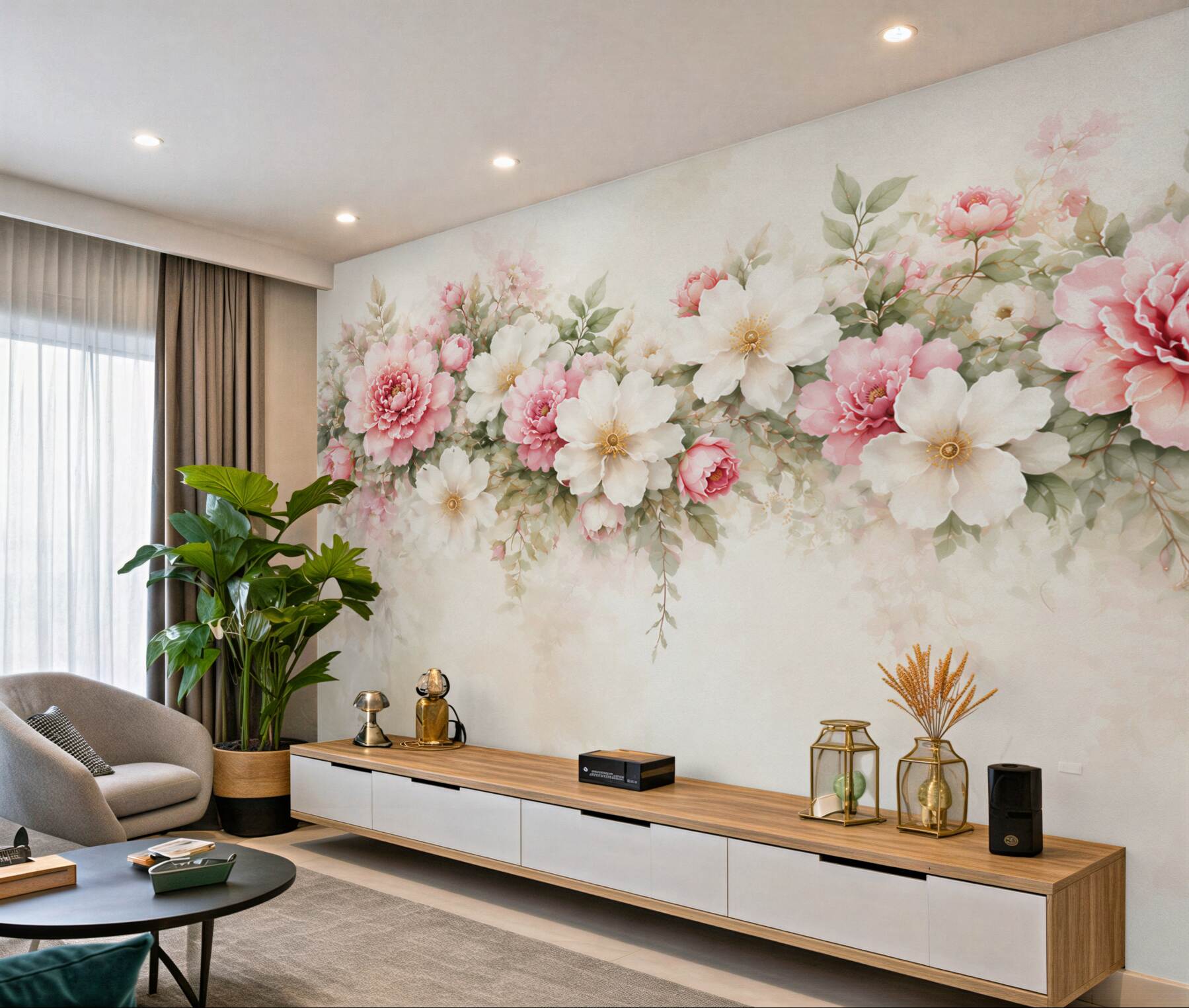 Fototapeta różowe i białe peonie akwarelowe na jasnym tle?v23