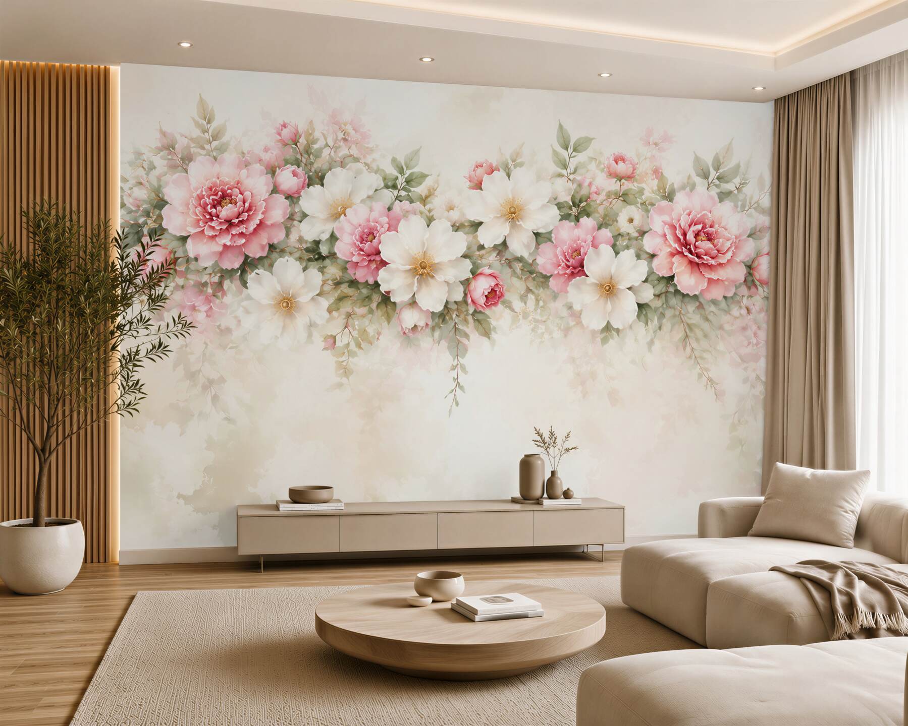 Fototapeta różowe i białe peonie akwarelowe na jasnym tle?v23