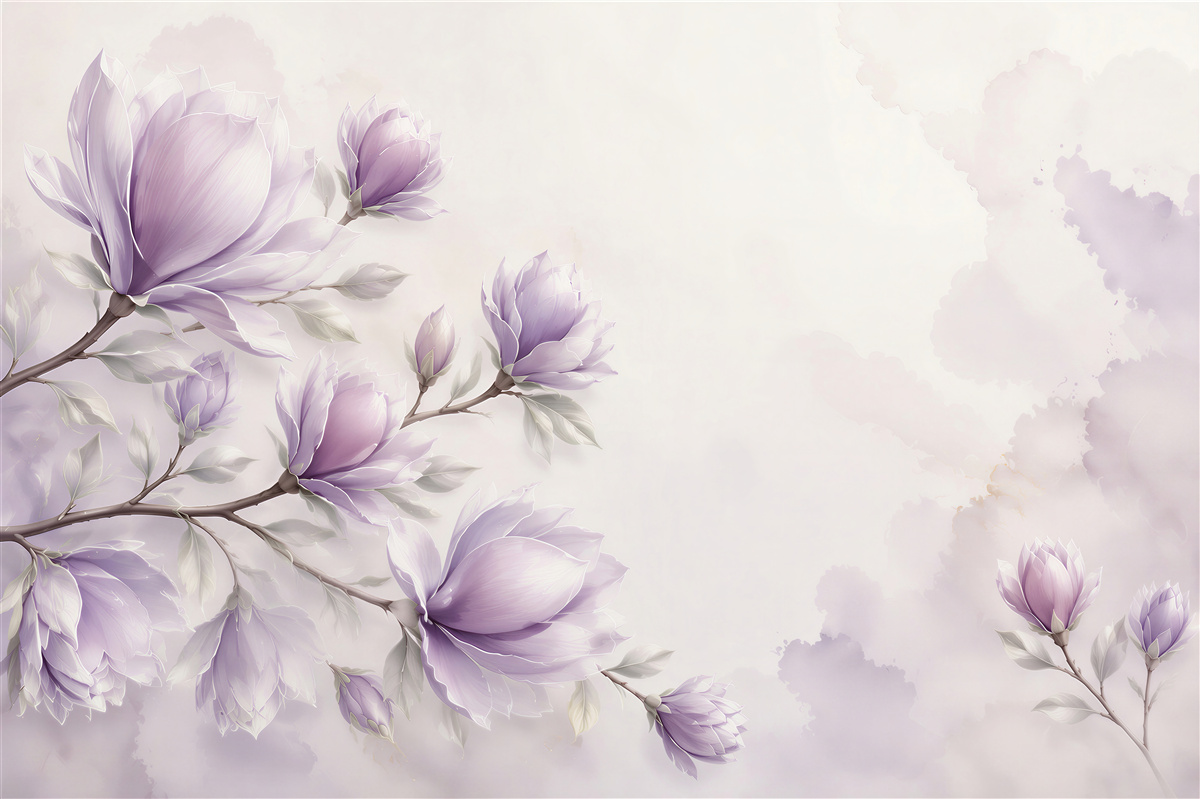 Fototapeta magnolie lawendowe na jasnym tle romantyczna