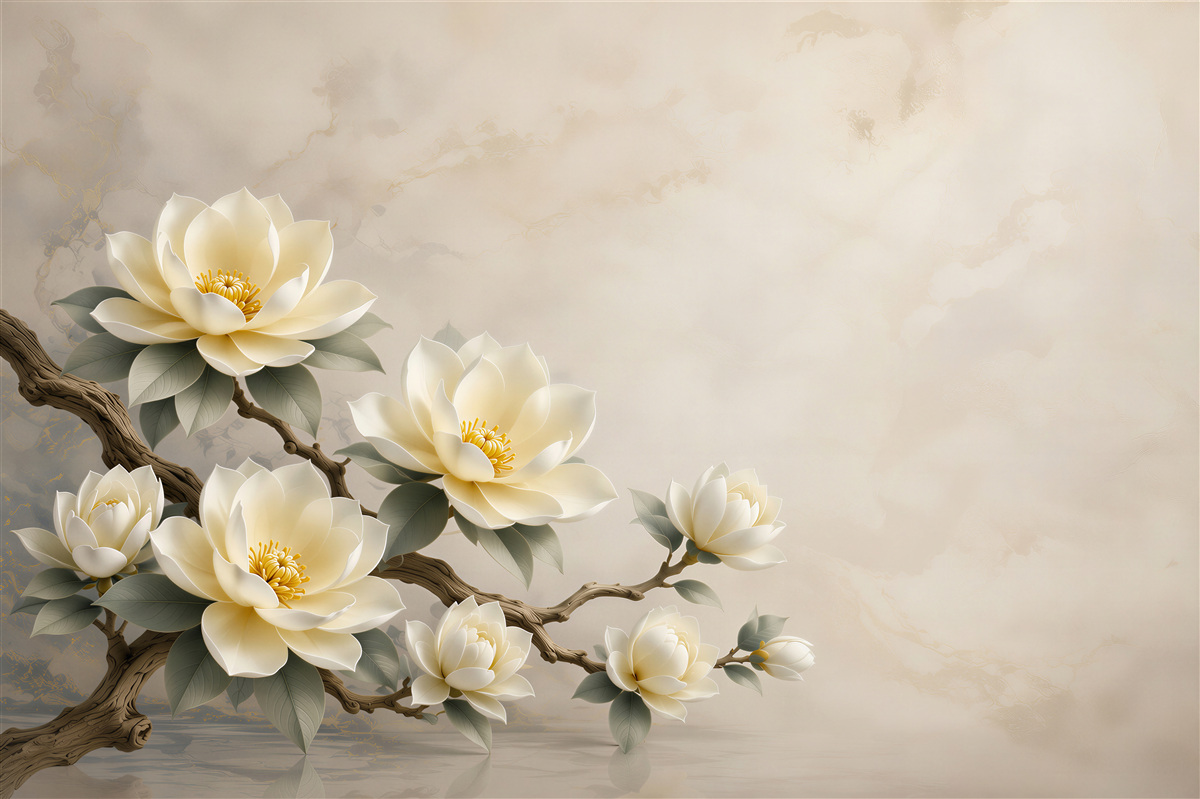 Fototapeta kremowe magnolie na gałęzi elegancka do salonu