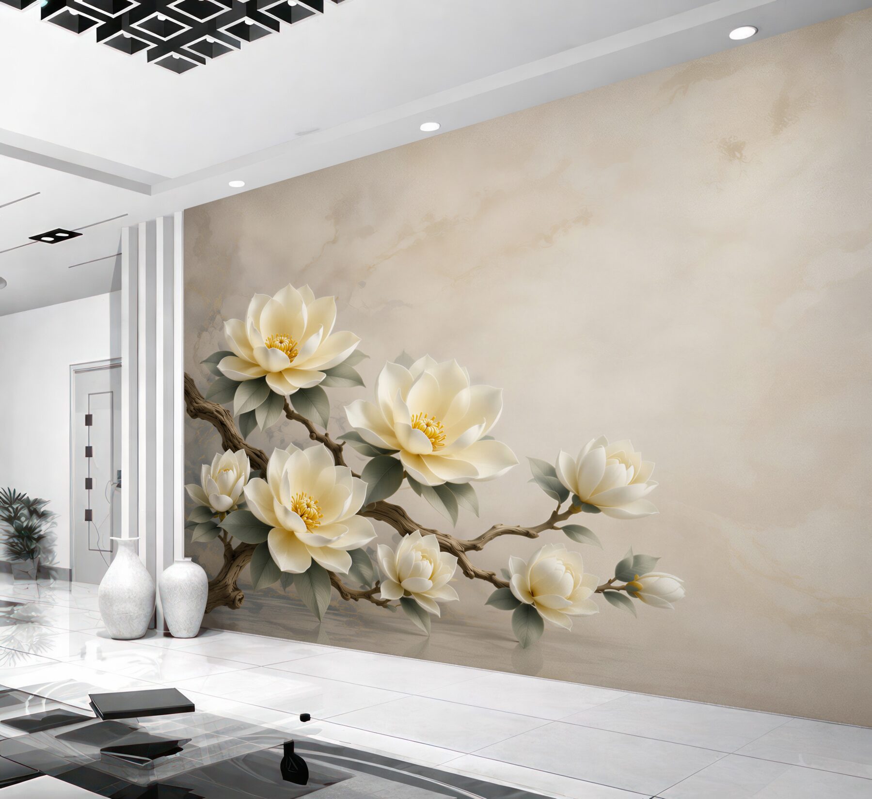Fototapeta kremowe magnolie na gałęzi elegancka do salonu?v23