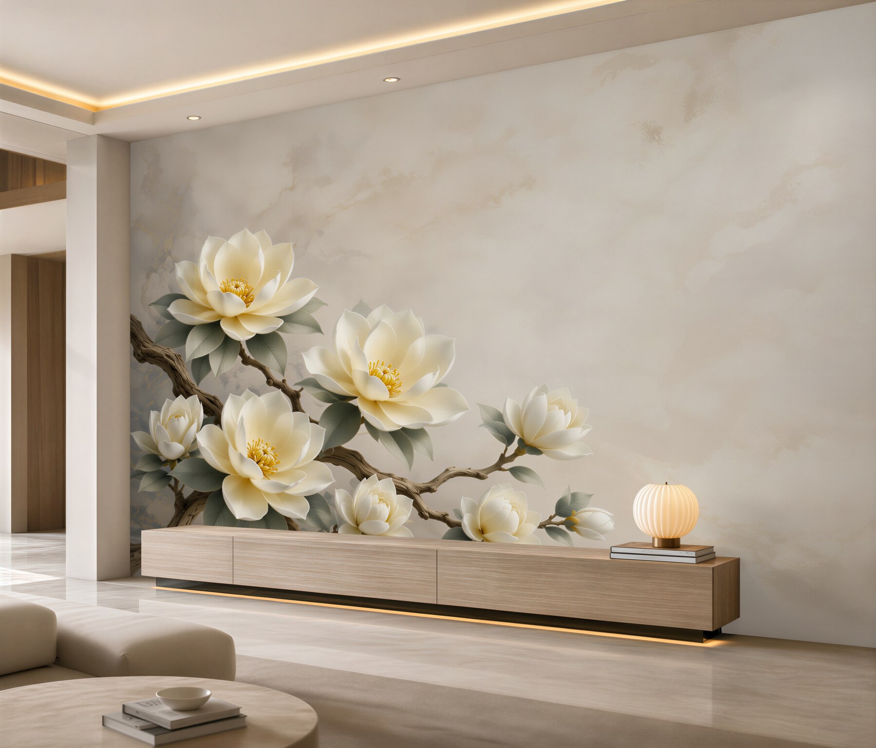 Fototapeta kremowe magnolie na gałęzi elegancka do salonu