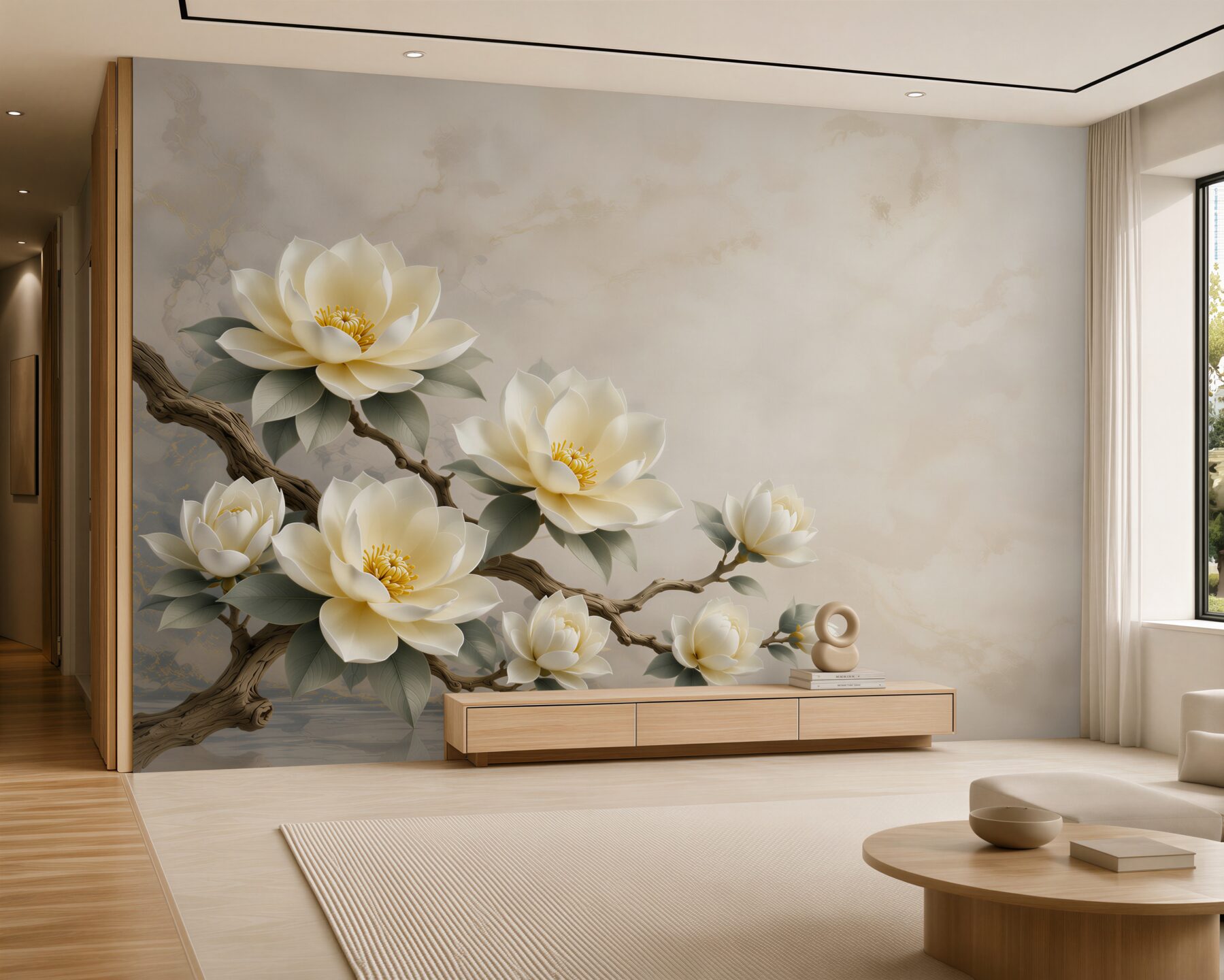 Fototapeta kremowe magnolie na gałęzi elegancka do salonu?v23