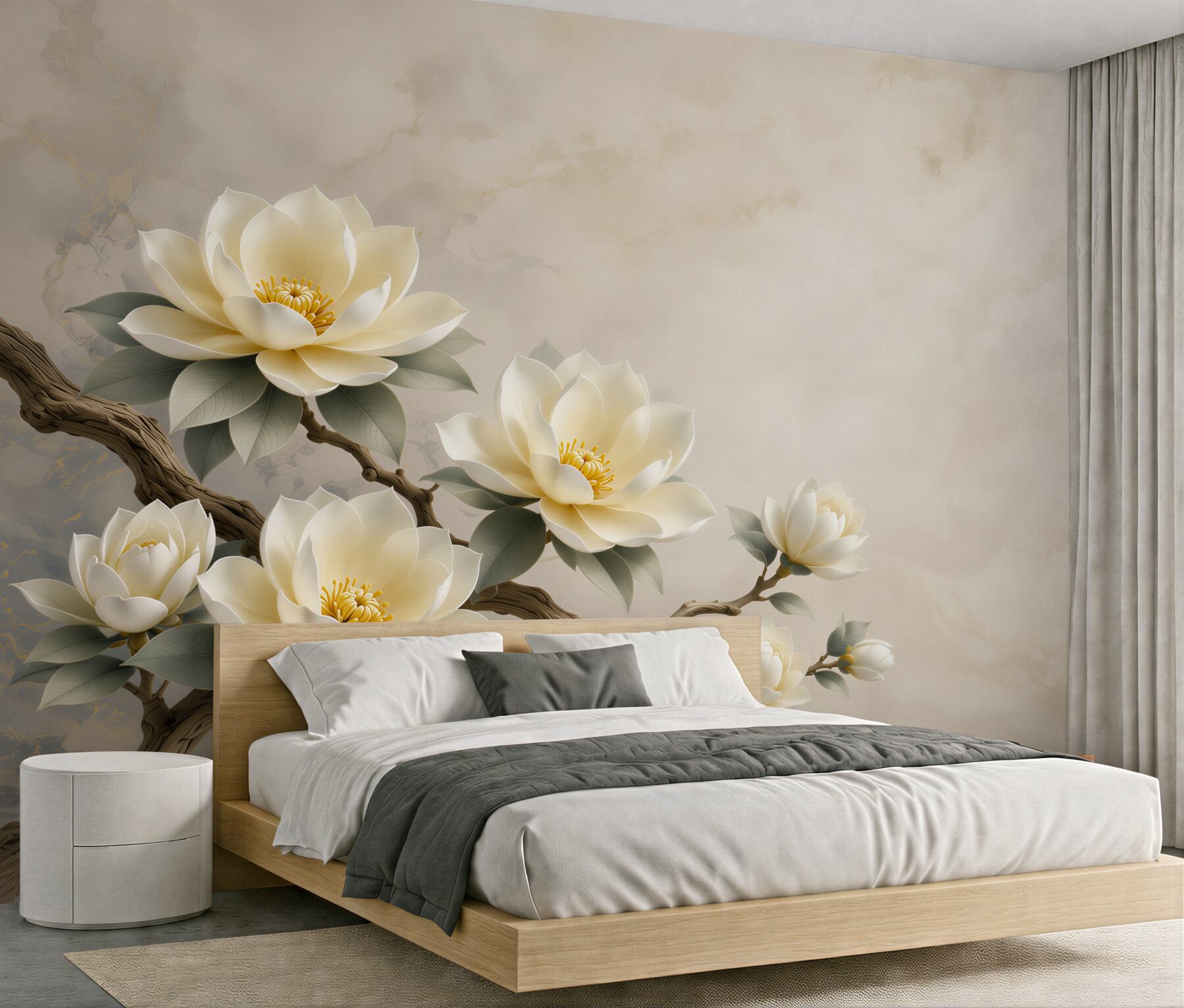 Fototapeta kremowe magnolie na gałęzi elegancka do salonu?v23