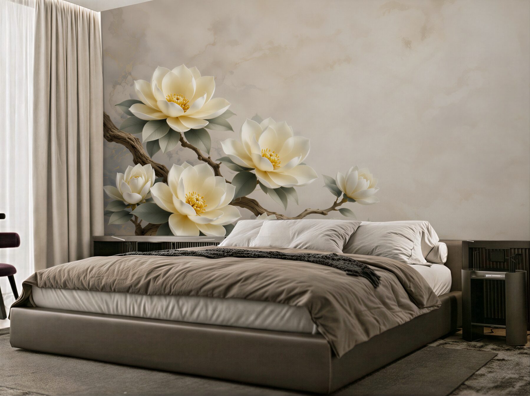 Fototapeta kremowe magnolie na gałęzi elegancka do salonu?v23