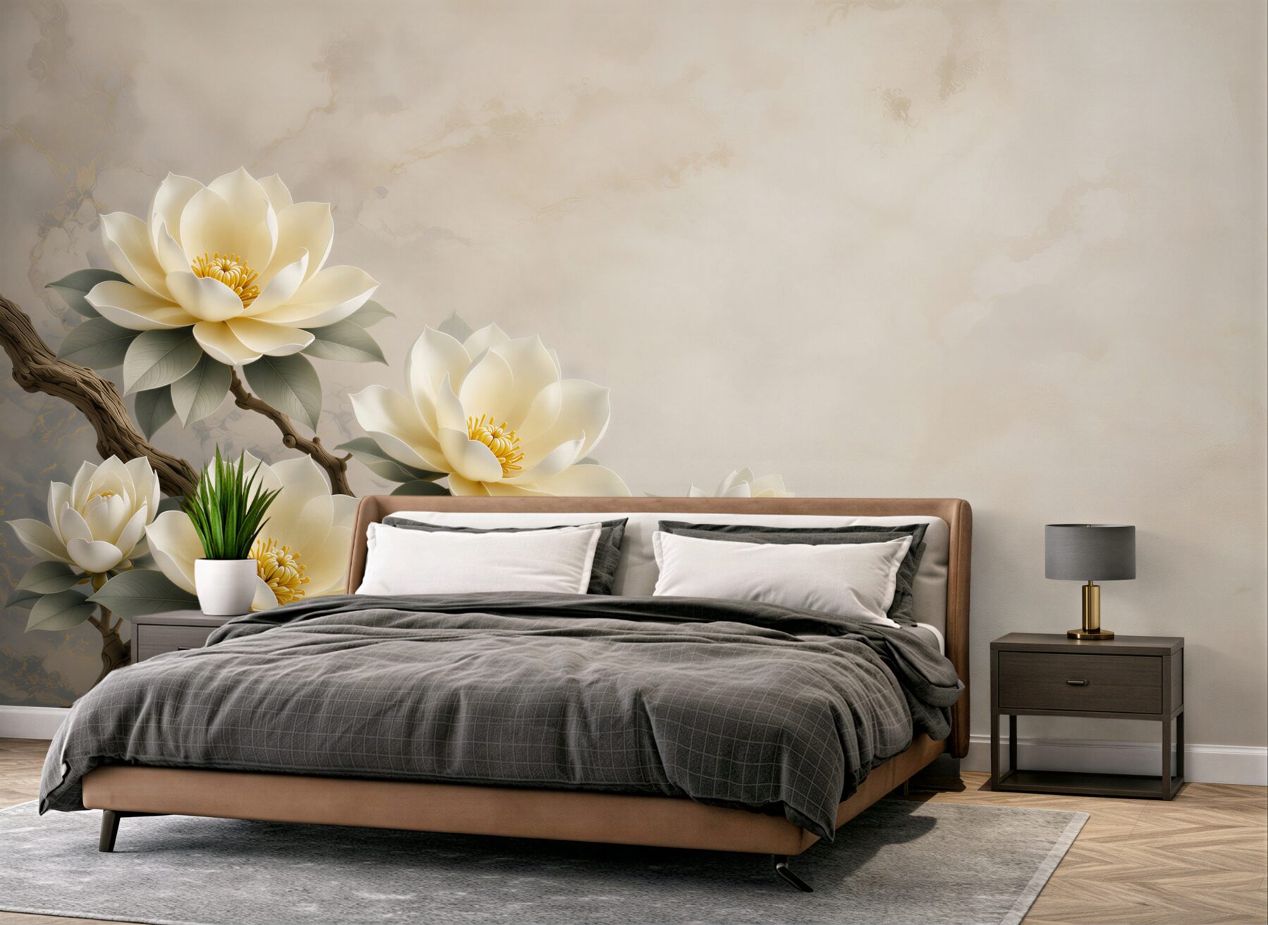 Fototapeta kremowe magnolie na gałęzi elegancka do salonu?v23