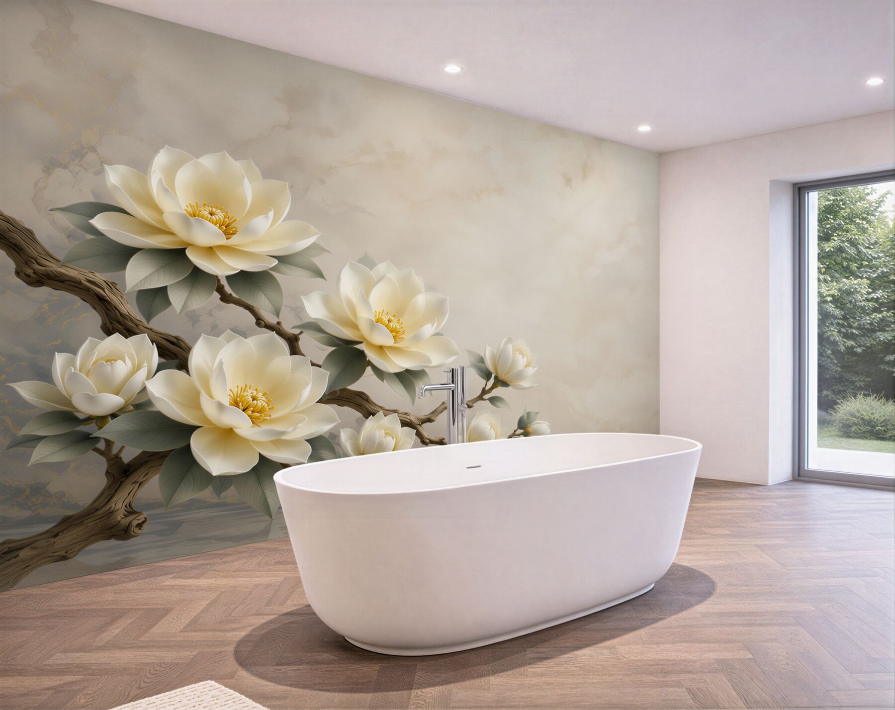 Fototapeta kremowe magnolie na gałęzi elegancka do salonu?v23
