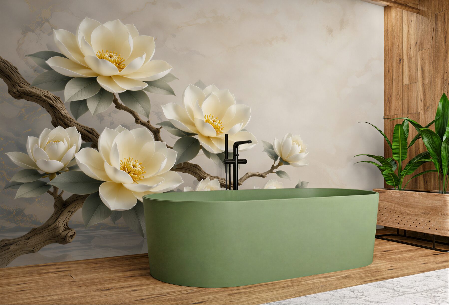 Fototapeta kremowe magnolie na gałęzi elegancka do salonu?v23