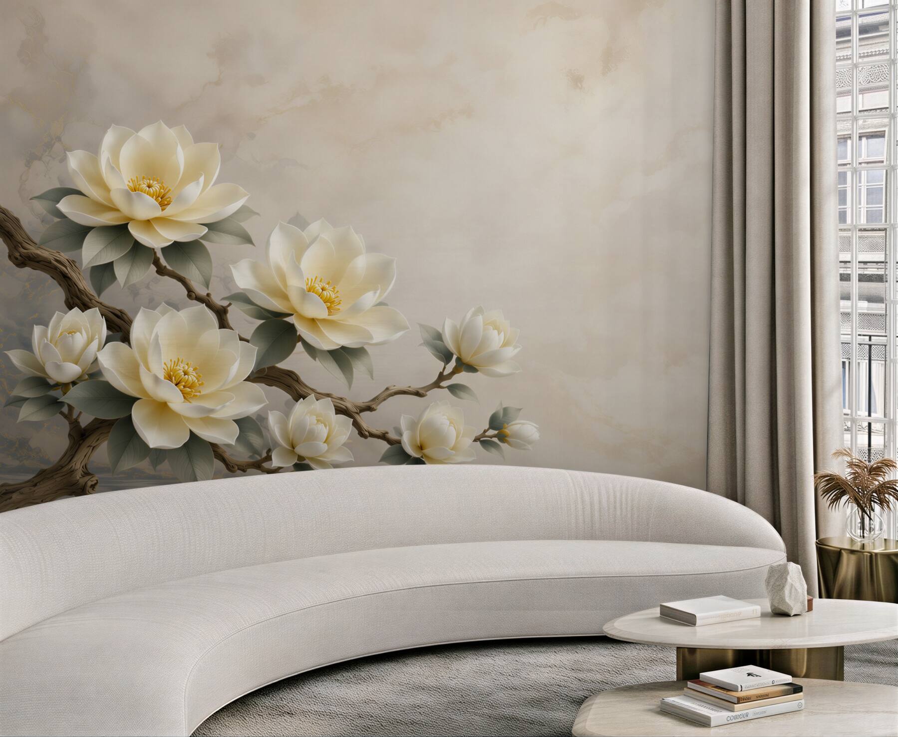 Fototapeta kremowe magnolie na gałęzi elegancka do salonu?v23