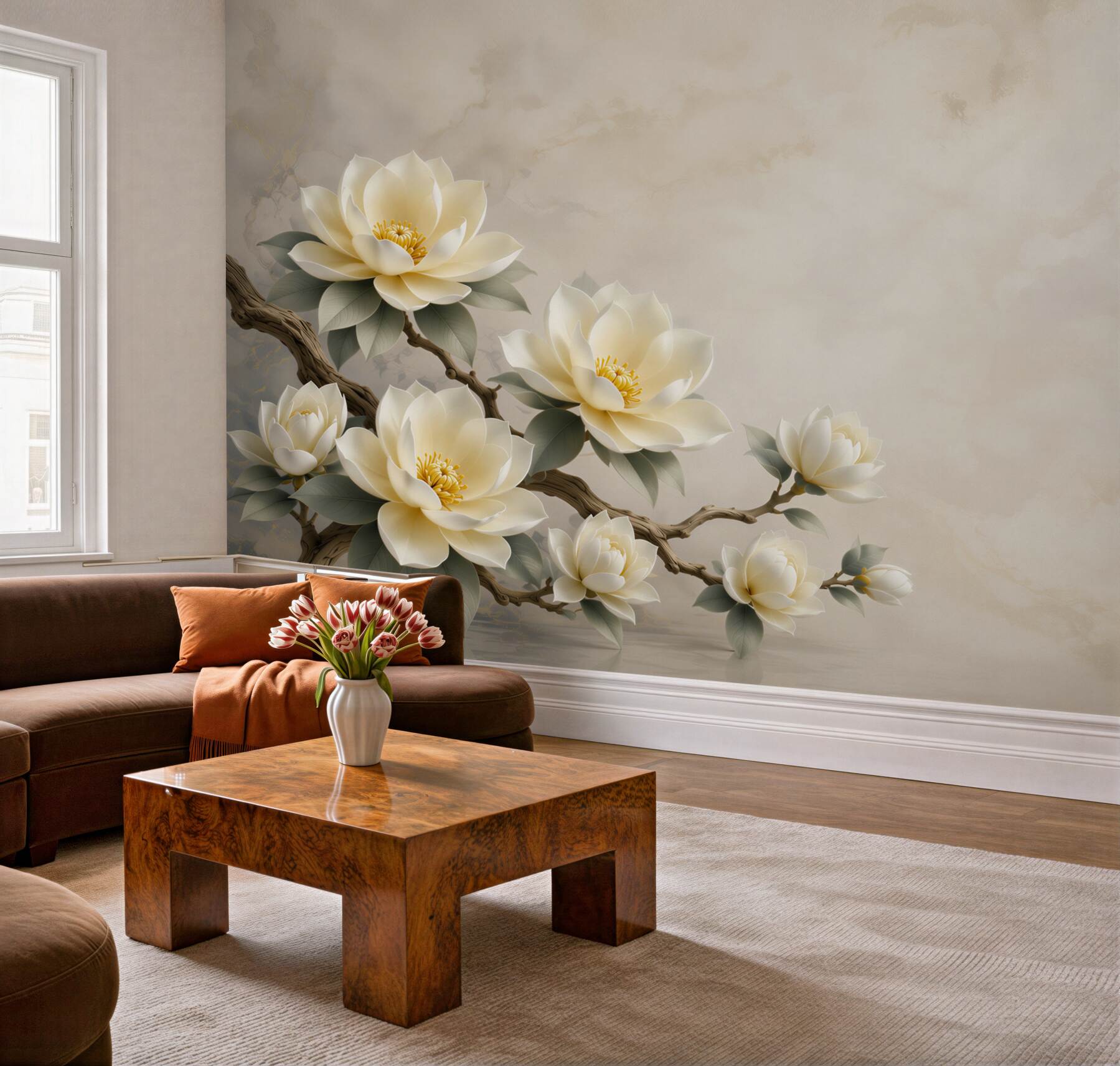 Fototapeta kremowe magnolie na gałęzi elegancka do salonu?v23