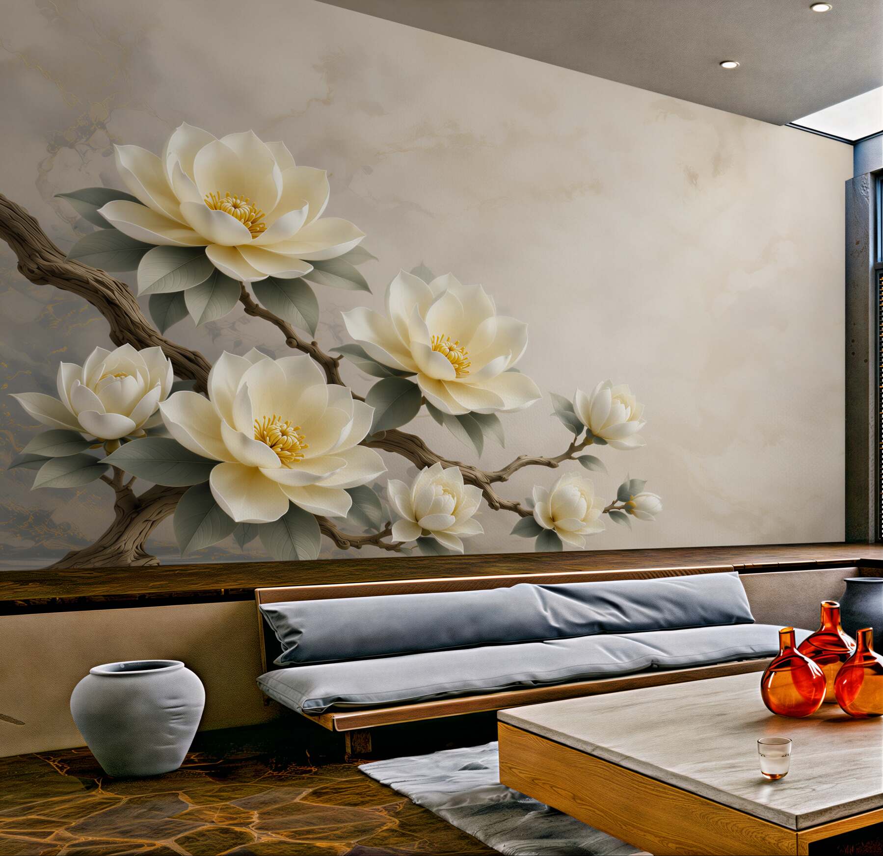 Fototapeta kremowe magnolie na gałęzi elegancka do salonu?v23