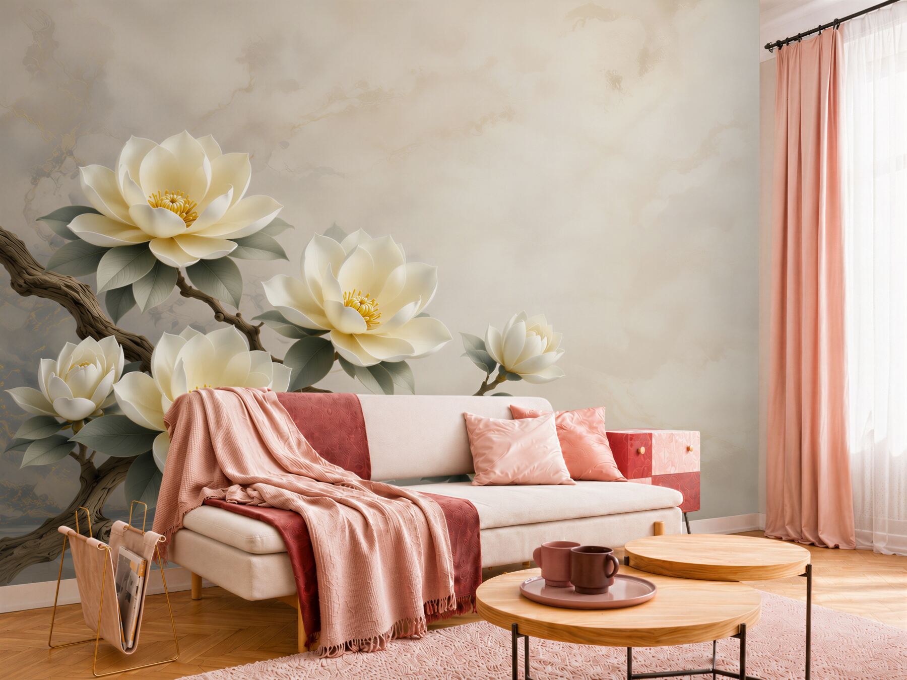 Fototapeta kremowe magnolie na gałęzi elegancka do salonu?v23
