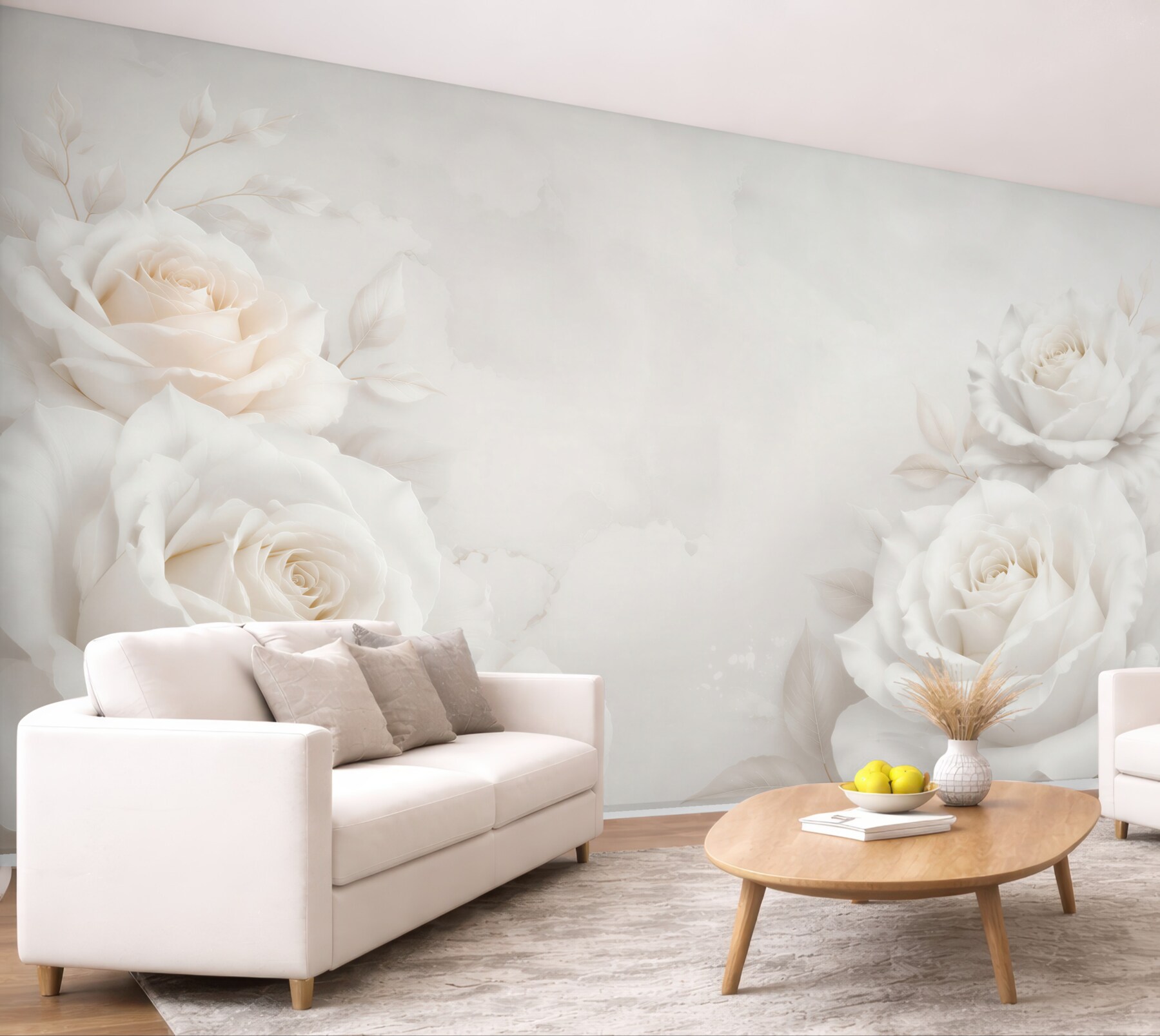 Fototapeta białe róże na jasnym tle elegancka do sypialni?v23