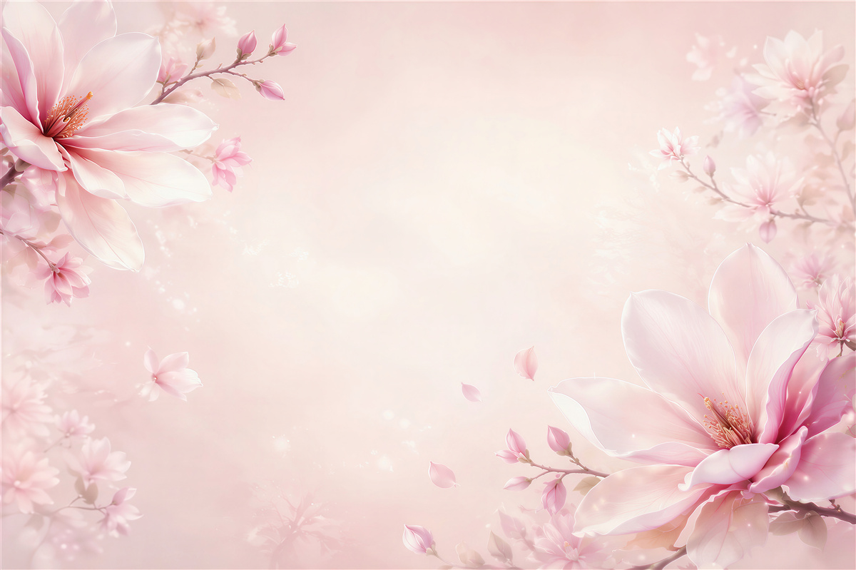 Fototapeta kwiaty magnolii różowe na pudrowym tle romantyczna