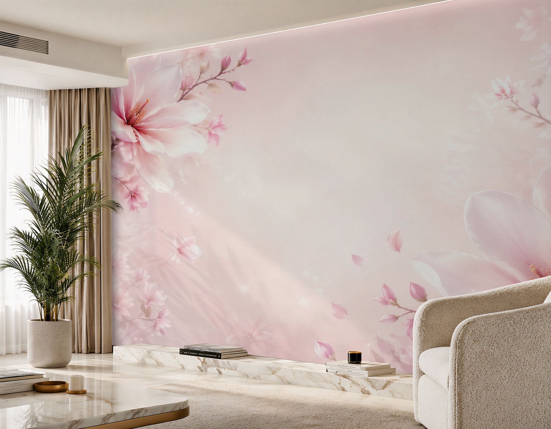 Fototapeta kwiaty magnolii różowe na pudrowym tle romantyczna?v23