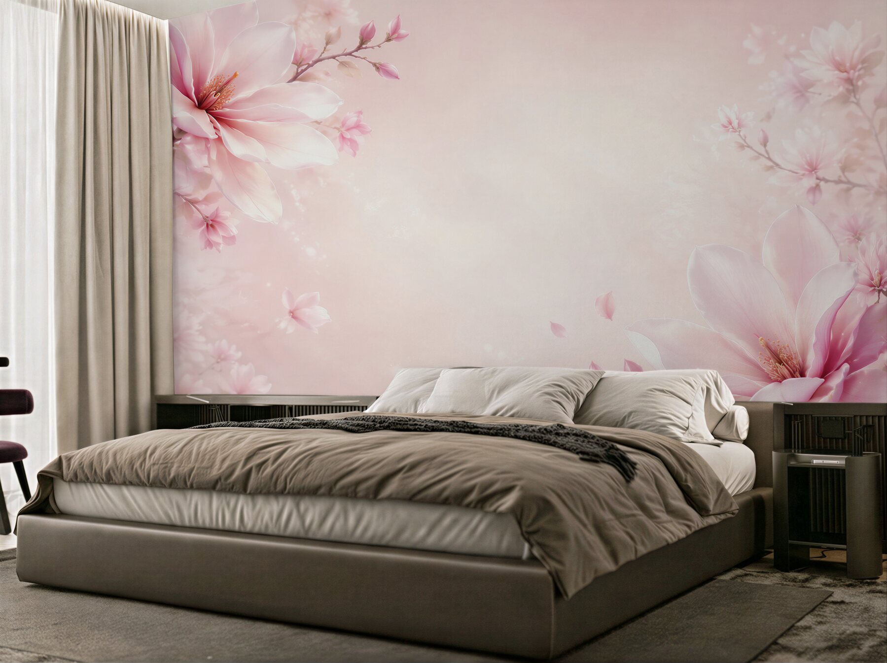 Fototapeta kwiaty magnolii różowe na pudrowym tle romantyczna?v23