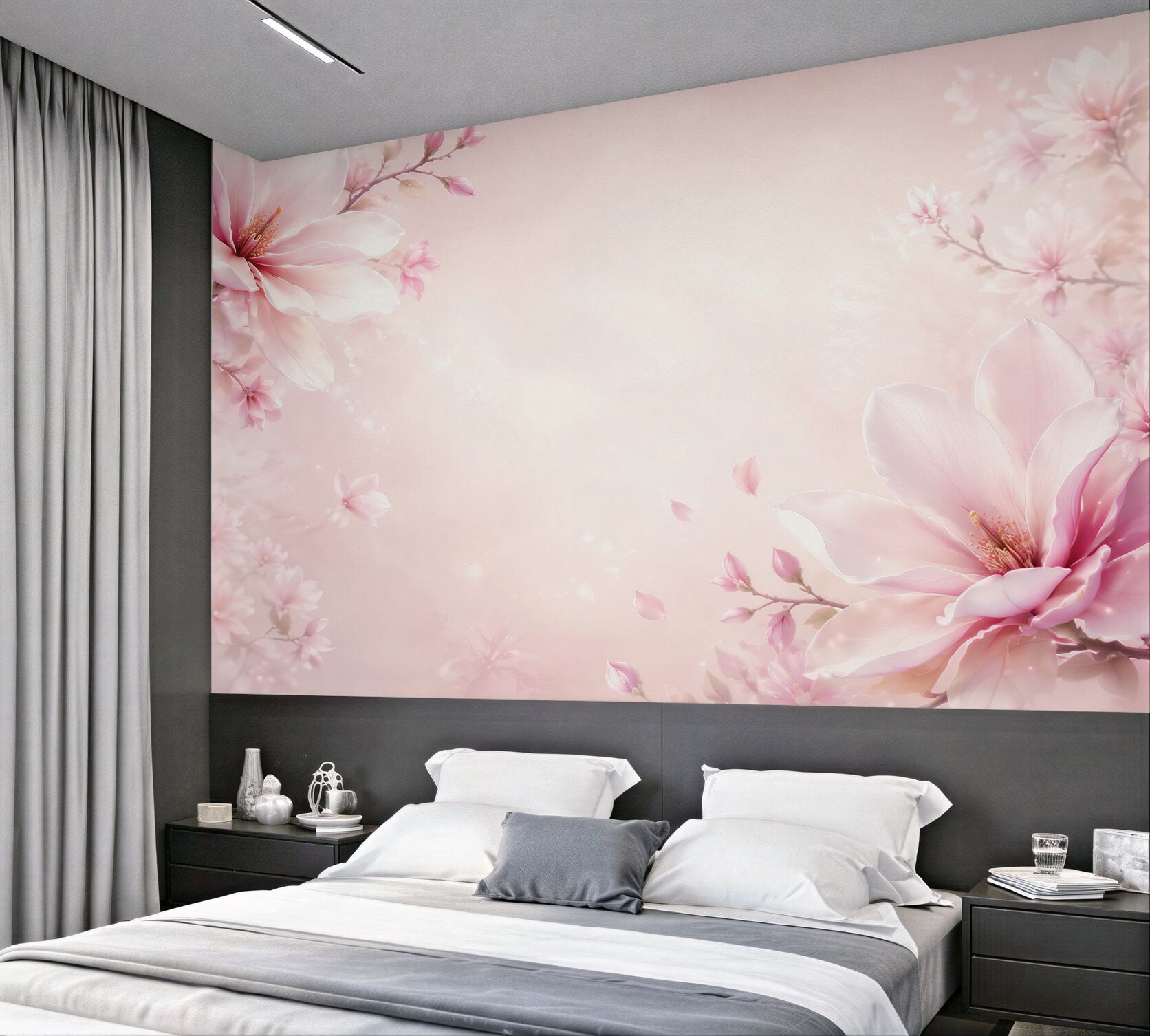 Fototapeta kwiaty magnolii różowe na pudrowym tle romantyczna?v23