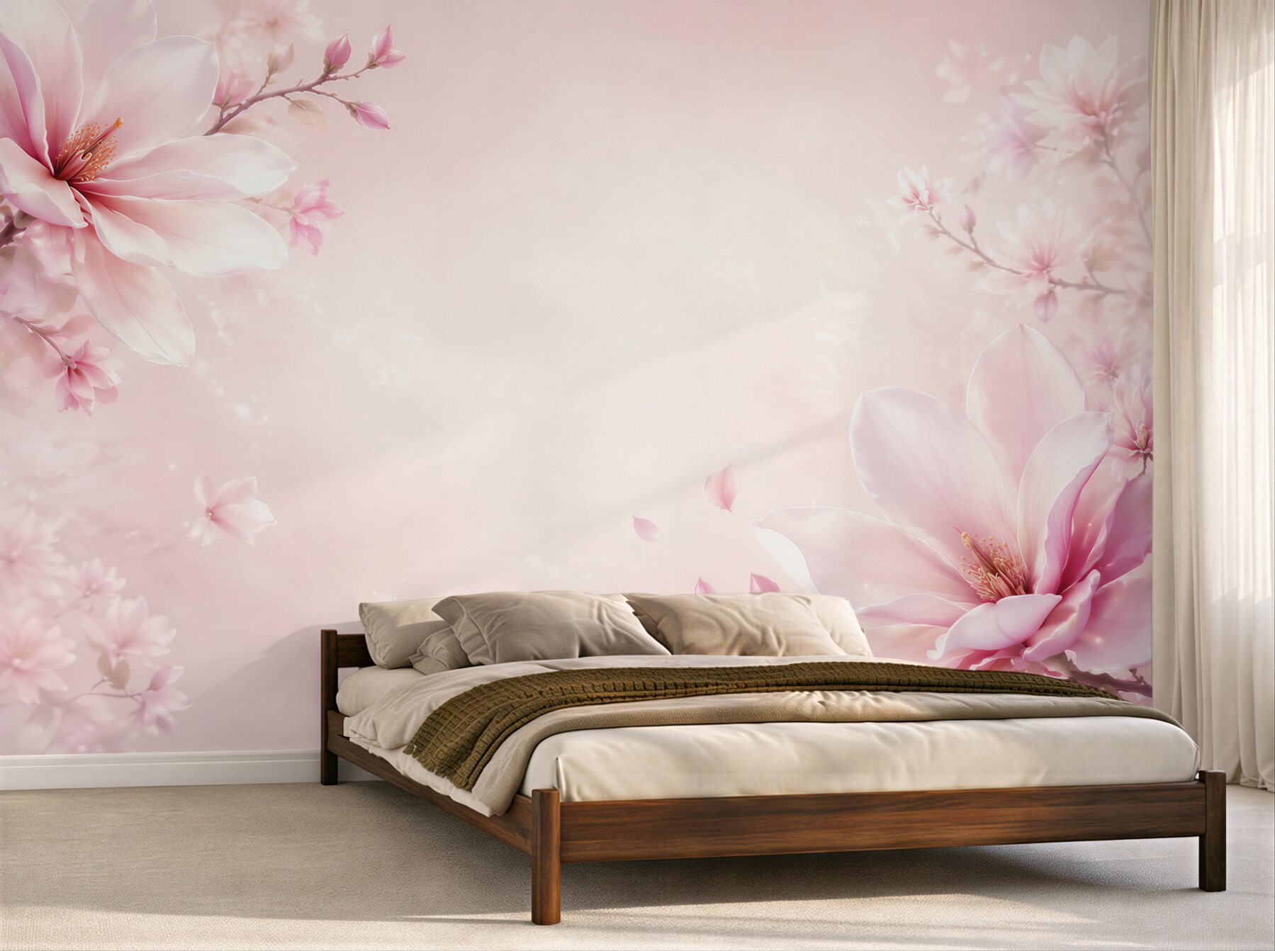 Fototapeta kwiaty magnolii różowe na pudrowym tle romantyczna?v23