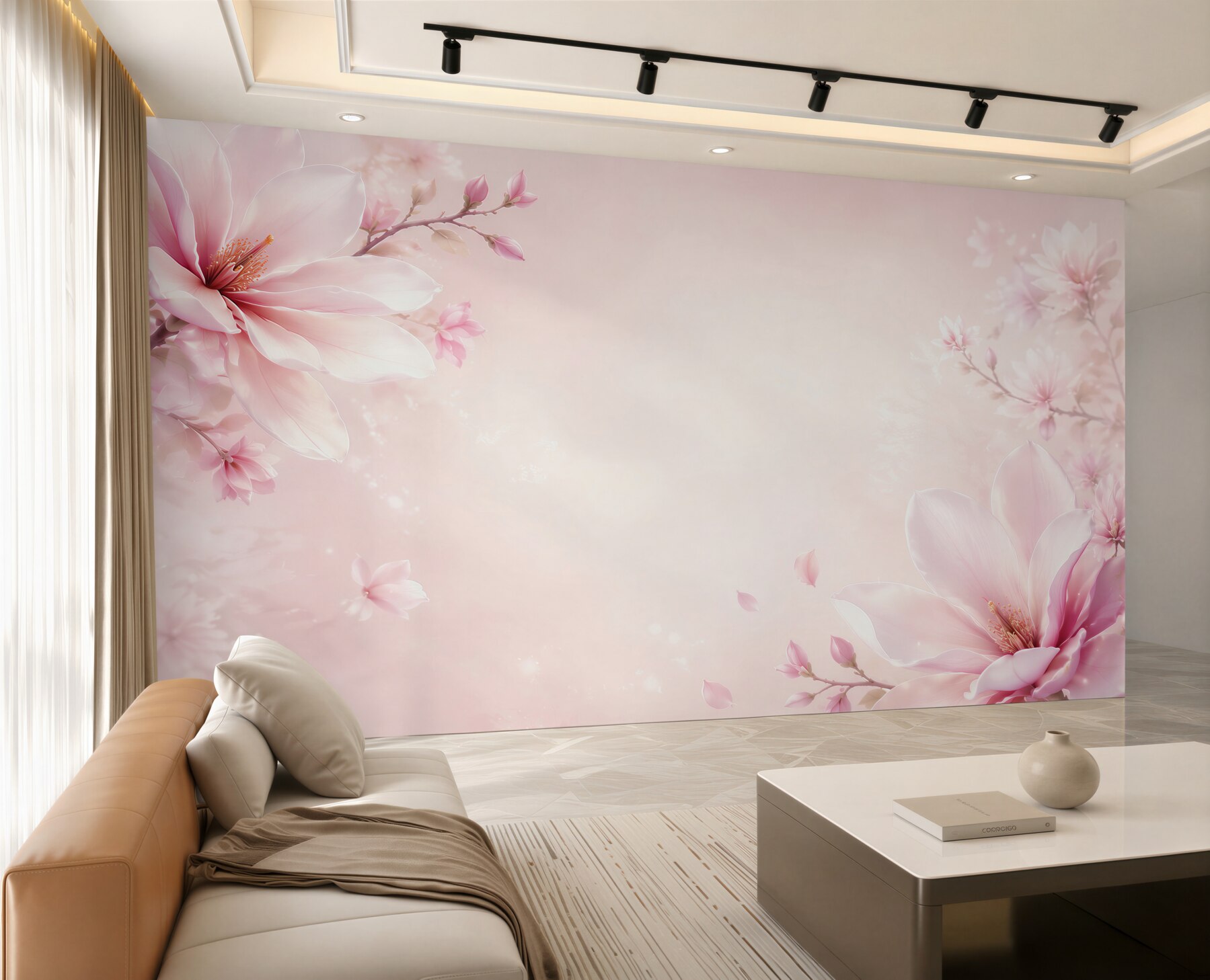 Fototapeta kwiaty magnolii różowe na pudrowym tle romantyczna?v23