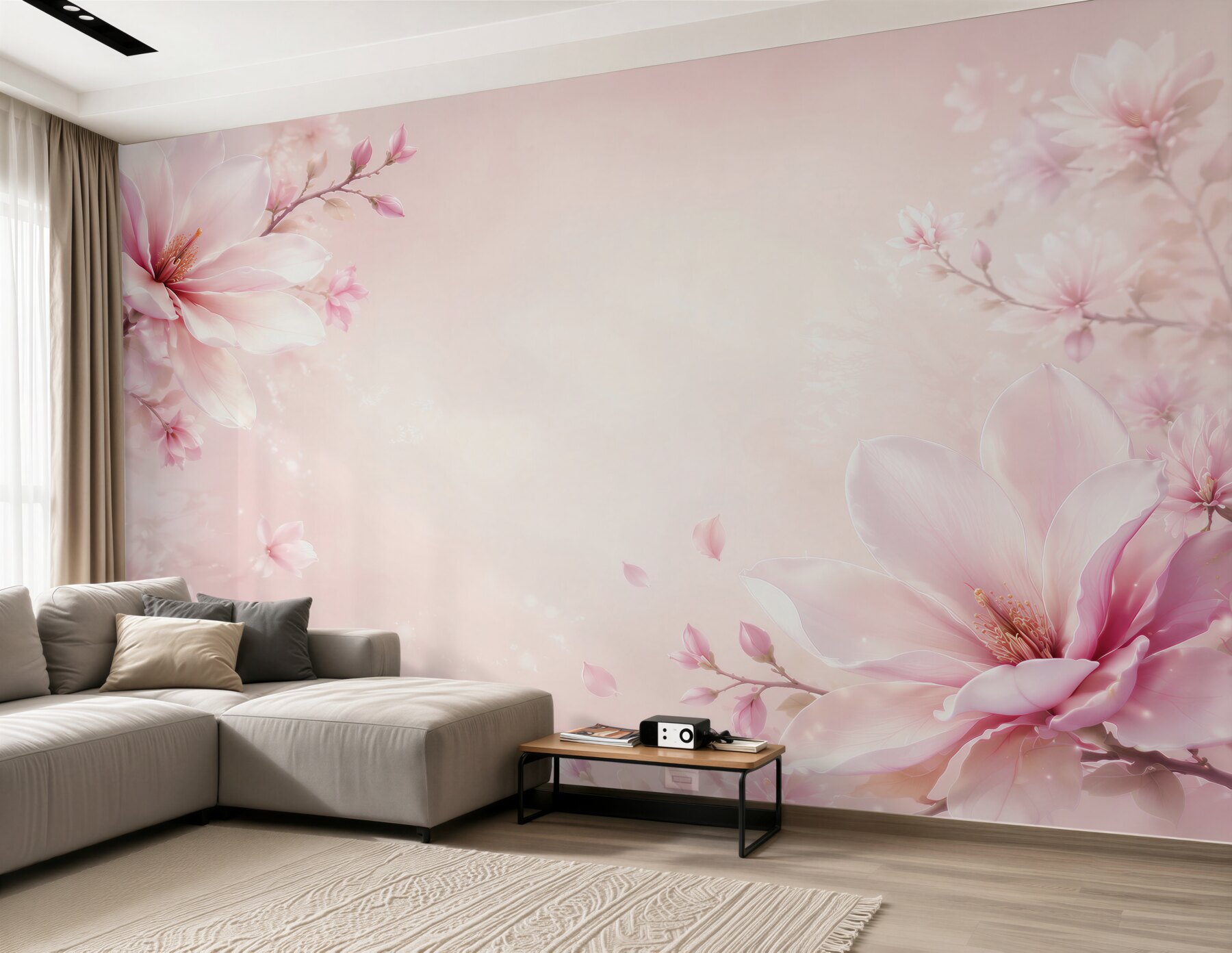 Fototapeta kwiaty magnolii różowe na pudrowym tle romantyczna?v23