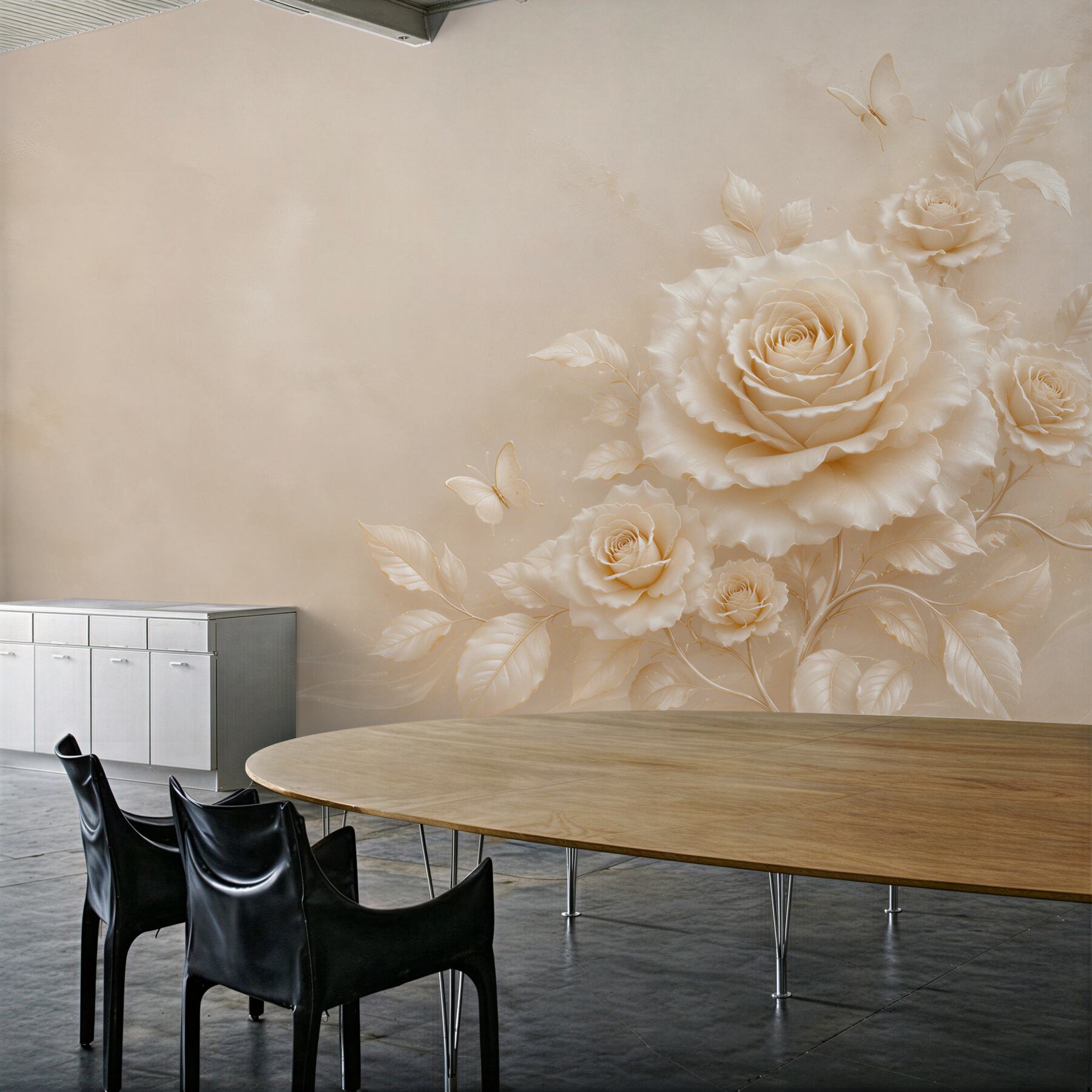Fototapeta kremowe róże z motylami subtelna elegancja do salonu?v23