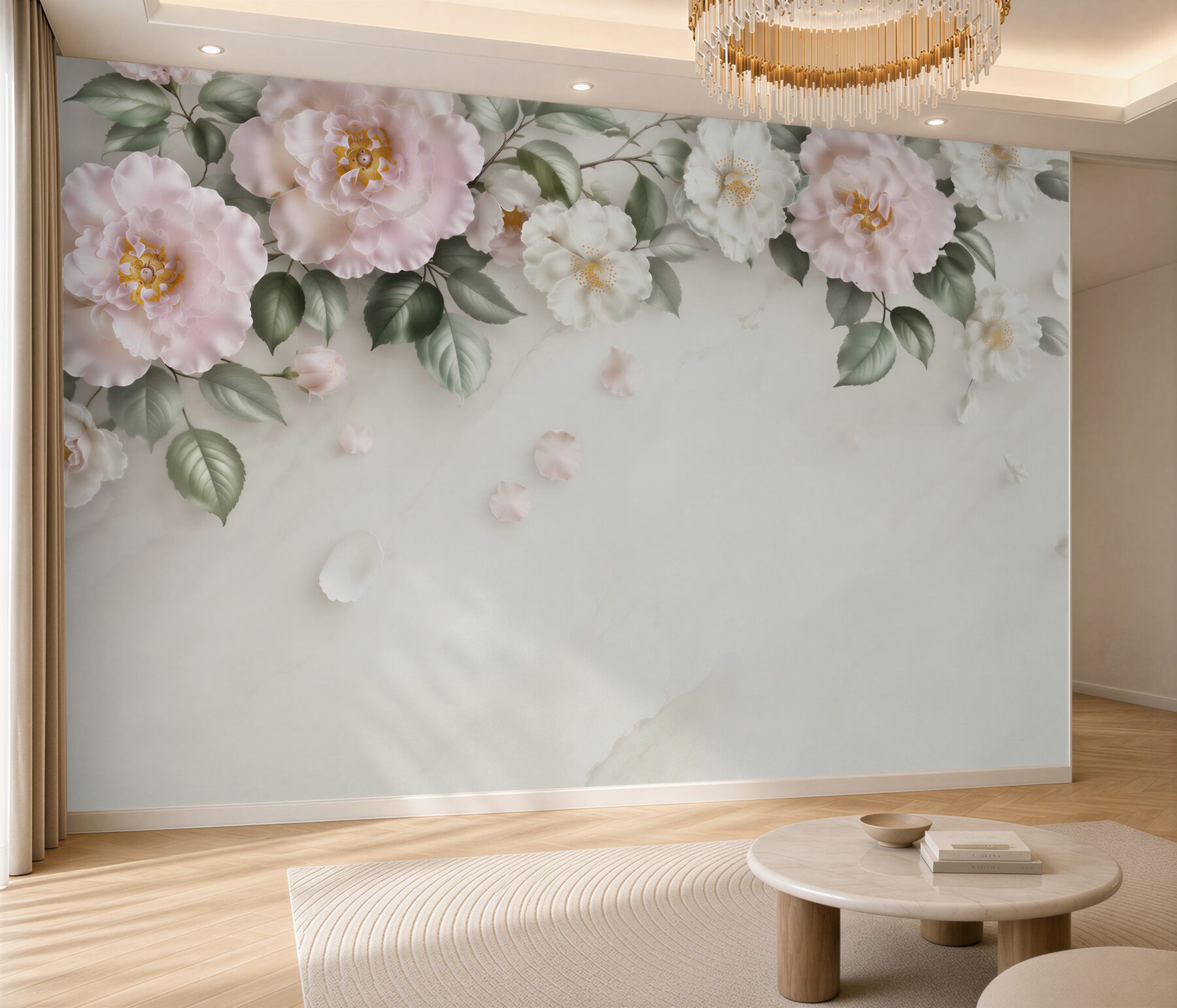 Fototapeta pastelowe kwiaty piwonii z zielonymi liśćmi elegancka?v23