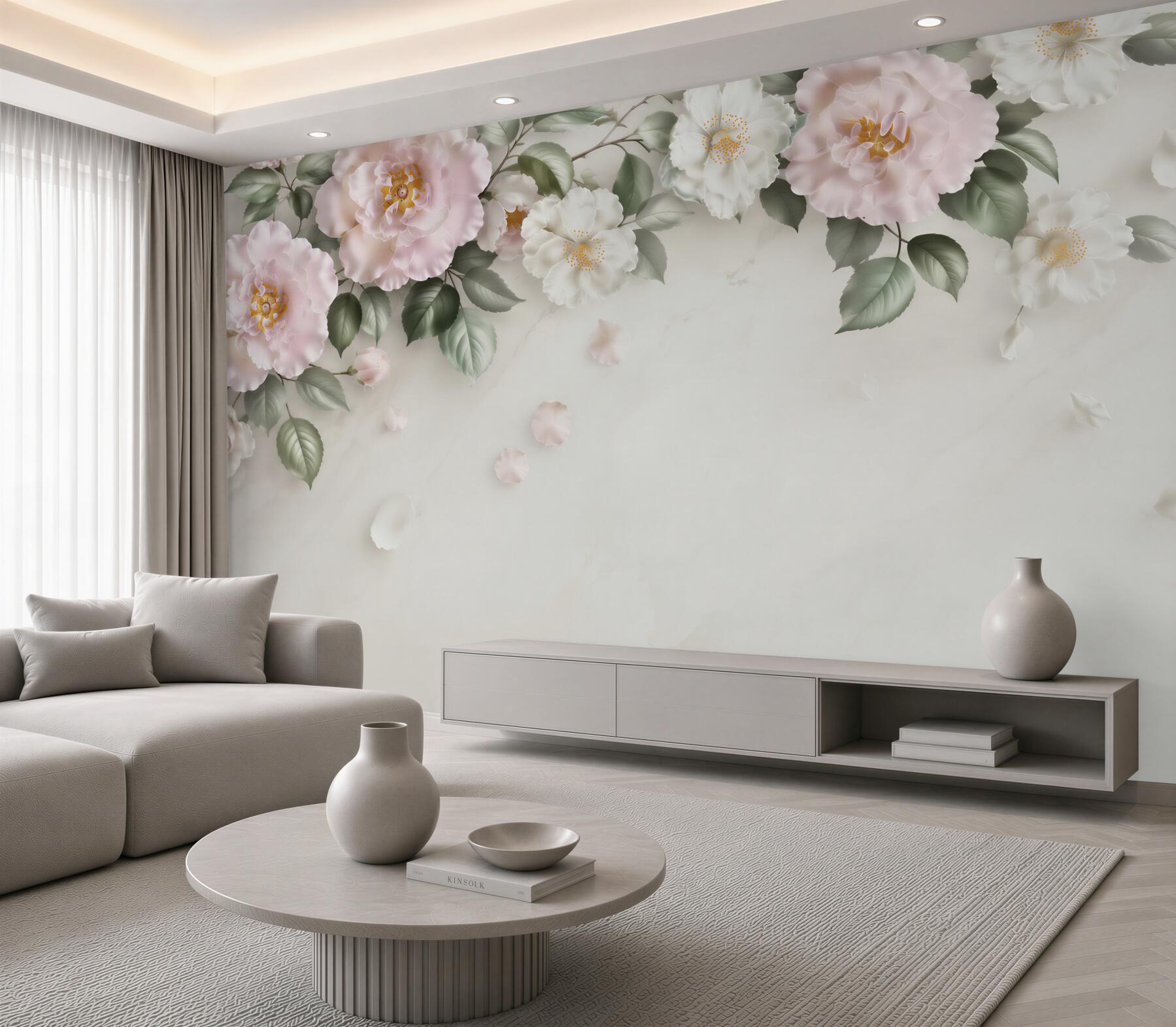 Fototapeta pastelowe kwiaty piwonii z zielonymi liśćmi elegancka?v23