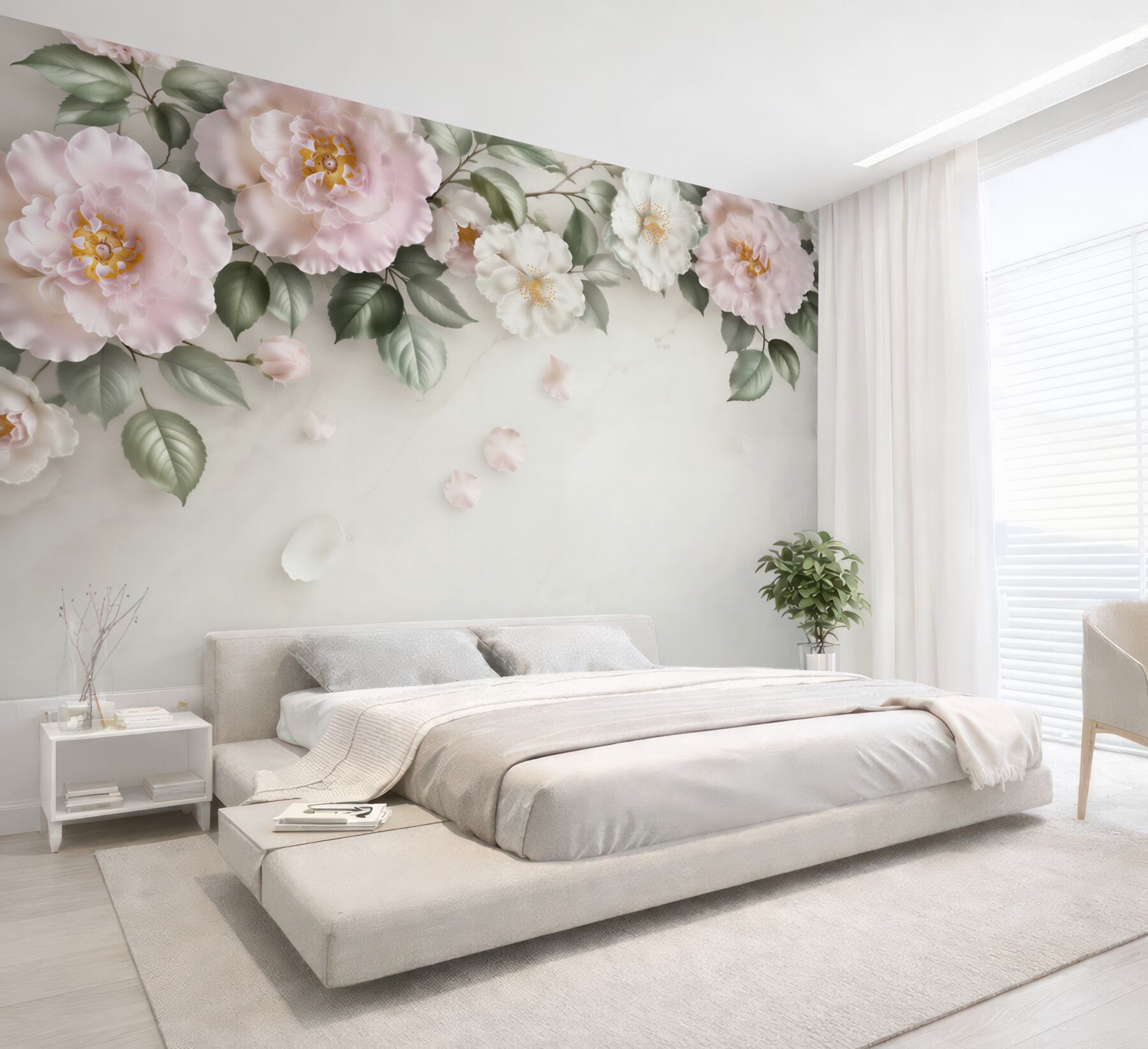 Fototapeta pastelowe kwiaty piwonii z zielonymi liśćmi elegancka?v23