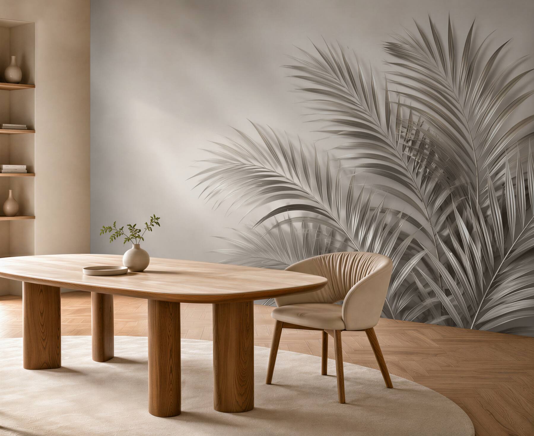 Fototapeta liście palmowe beżowe minimalistyczne do eleganckiego salonu?v23