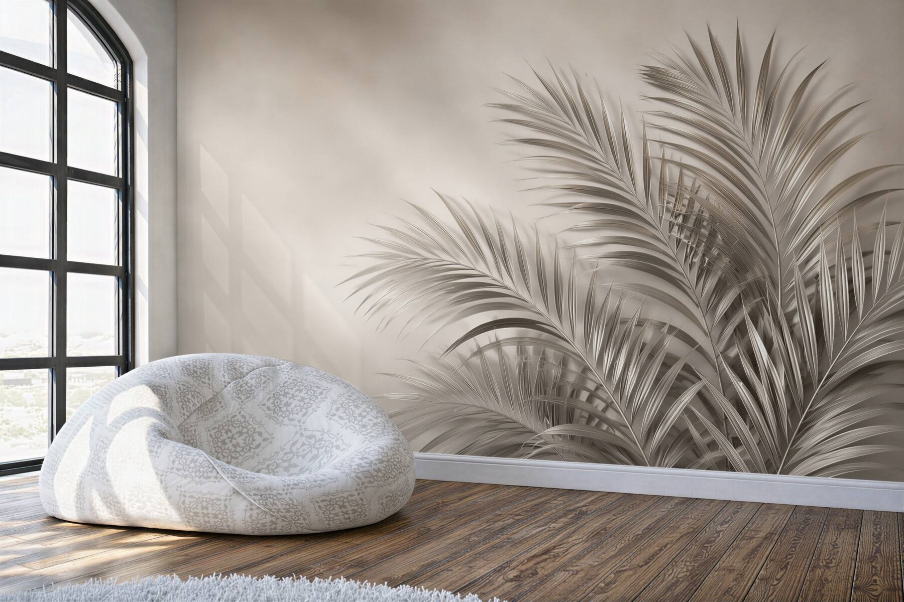 Fototapeta liście palmowe beżowe minimalistyczne do eleganckiego salonu?v23