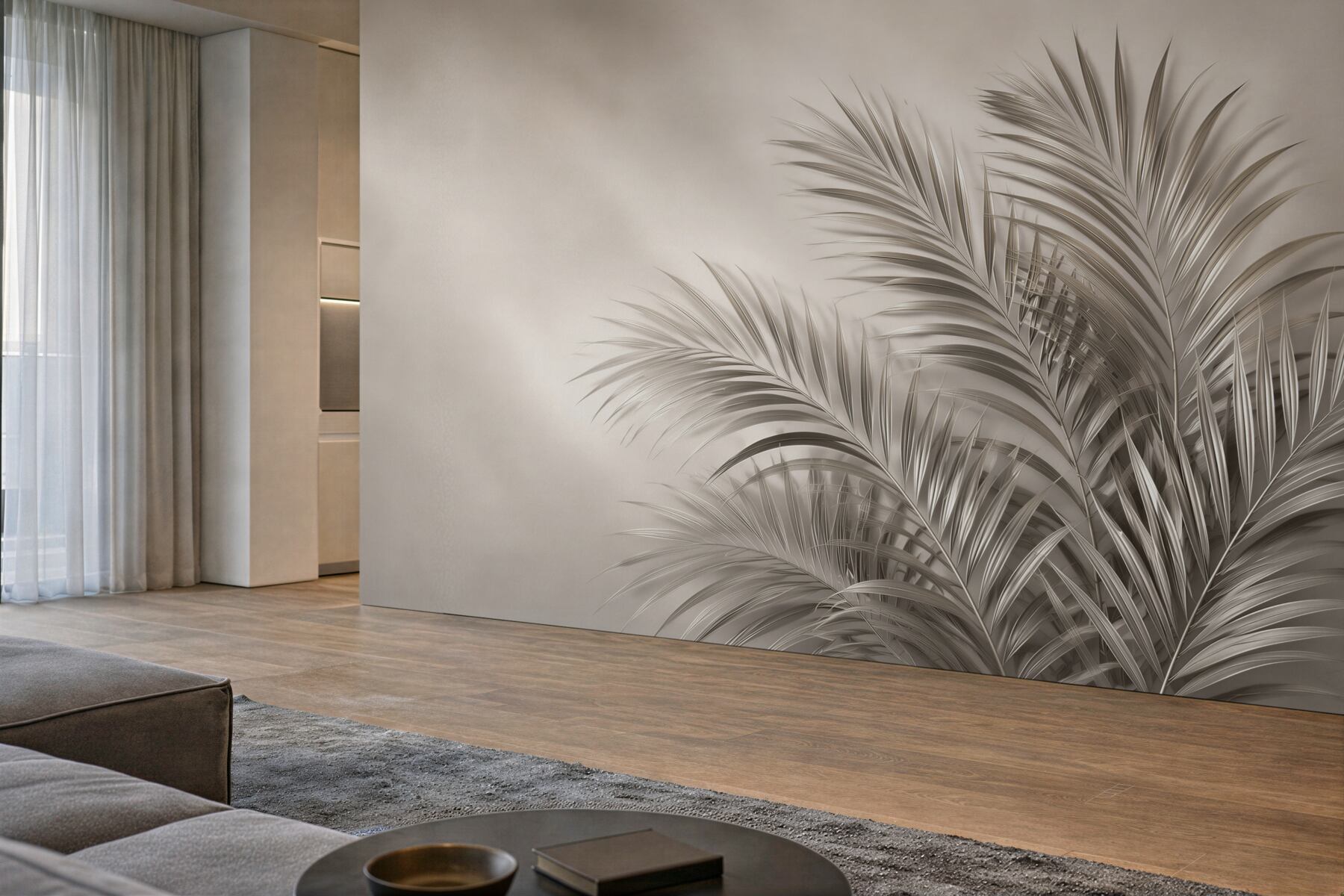 Fototapeta liście palmowe beżowe minimalistyczne do eleganckiego salonu?v23