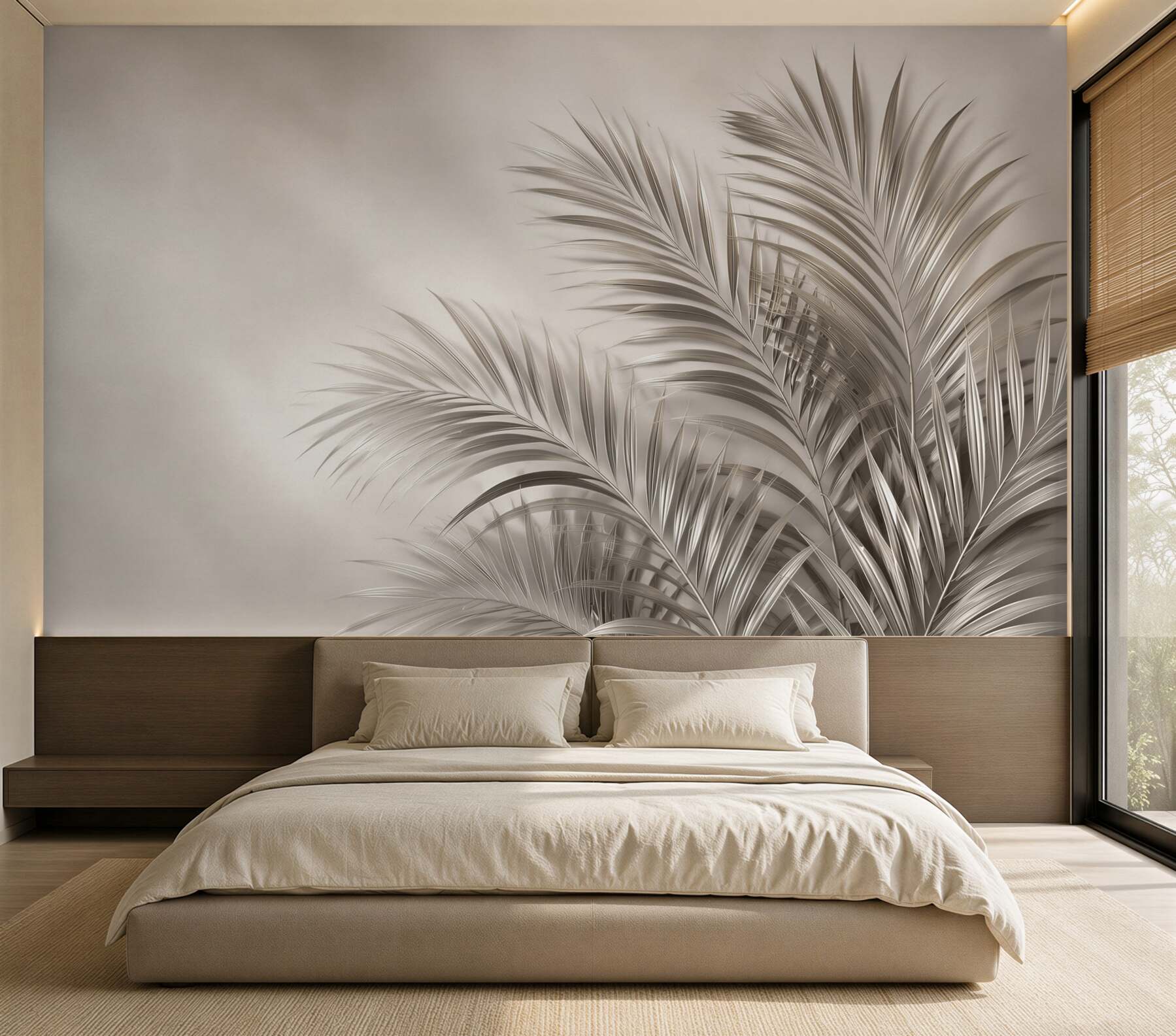 Fototapeta liście palmowe beżowe minimalistyczne do eleganckiego salonu?v23
