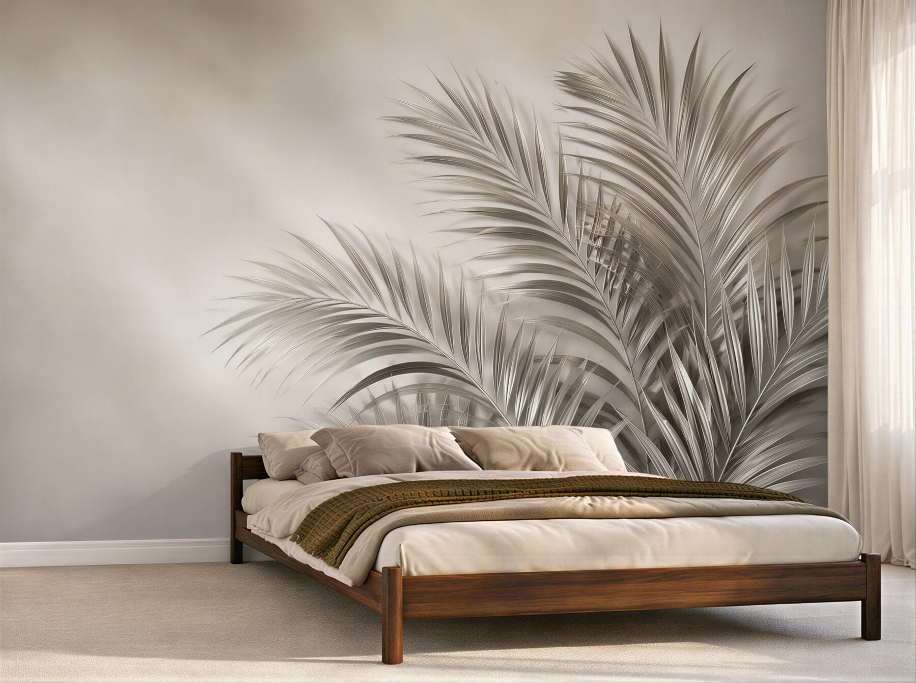 Fototapeta liście palmowe beżowe minimalistyczne do eleganckiego salonu?v23