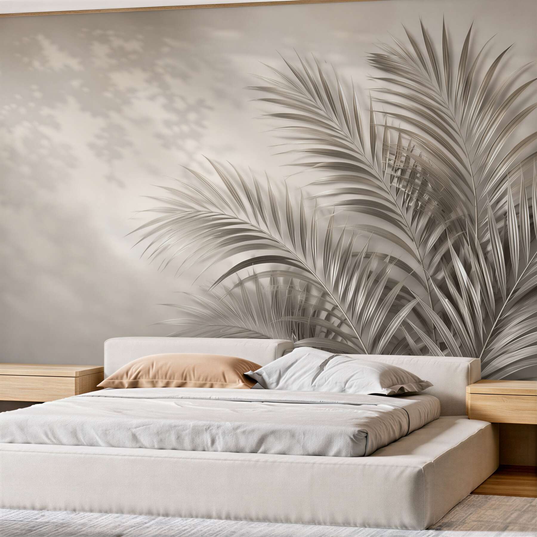 Fototapeta liście palmowe beżowe minimalistyczne do eleganckiego salonu?v23