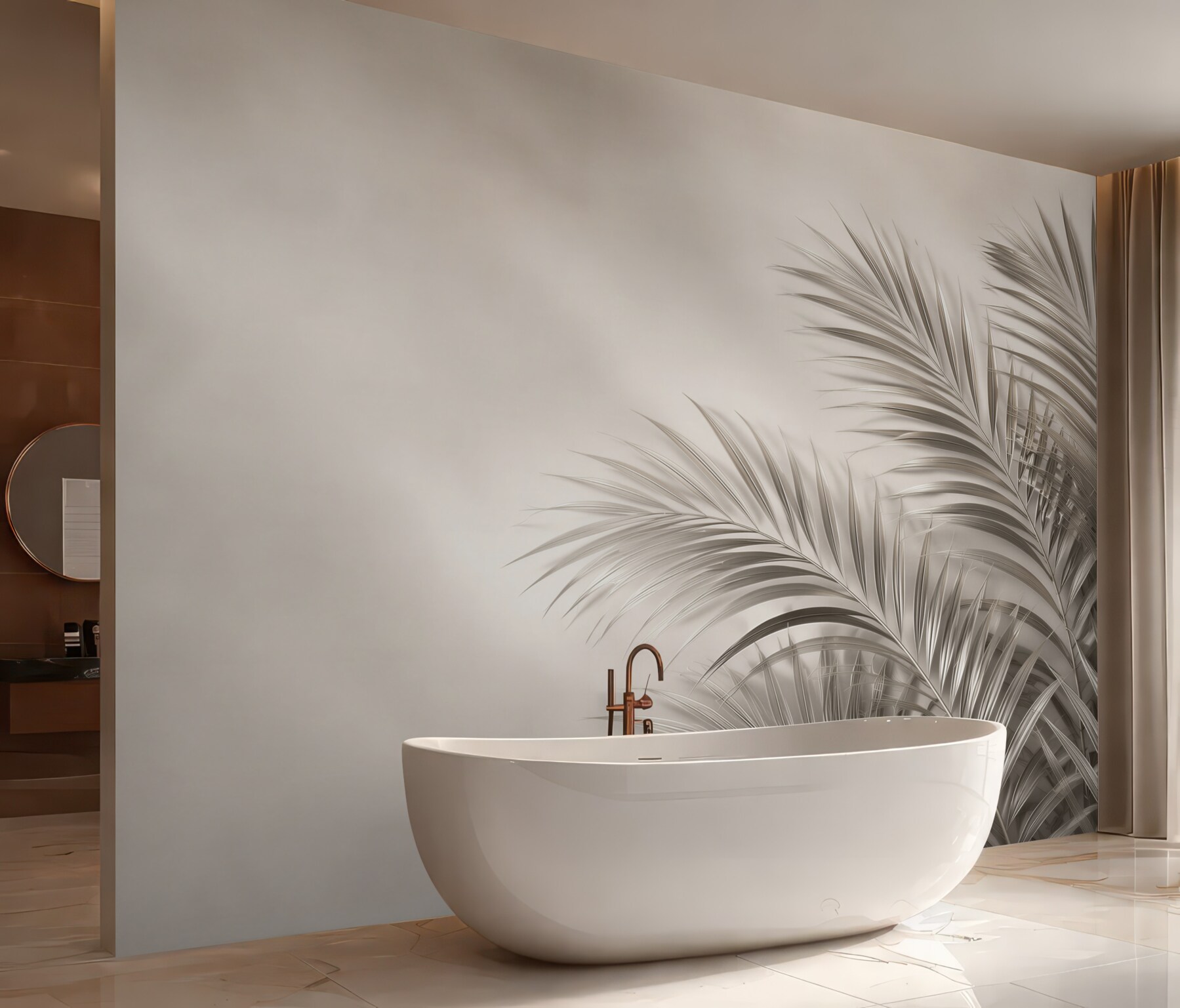 Fototapeta liście palmowe beżowe minimalistyczne do eleganckiego salonu?v23