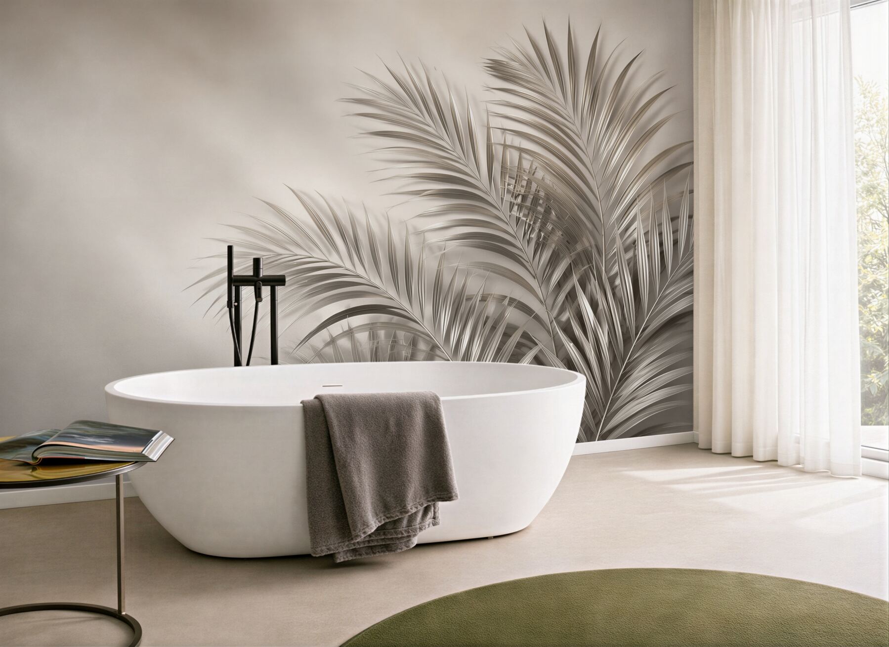 Fototapeta liście palmowe beżowe minimalistyczne do eleganckiego salonu?v23