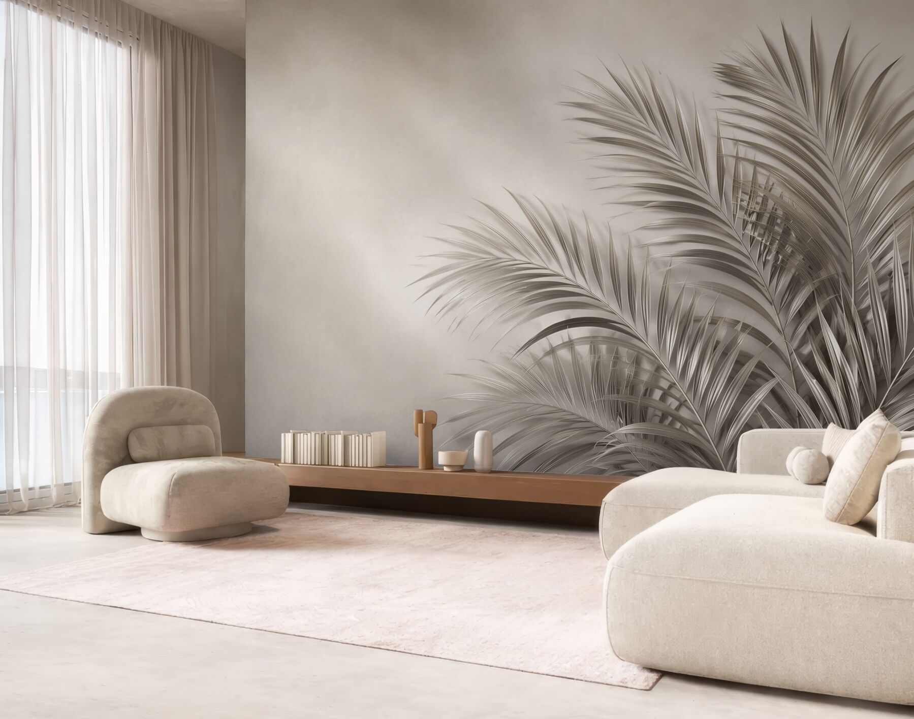 Fototapeta liście palmowe beżowe minimalistyczne do eleganckiego salonu?v23