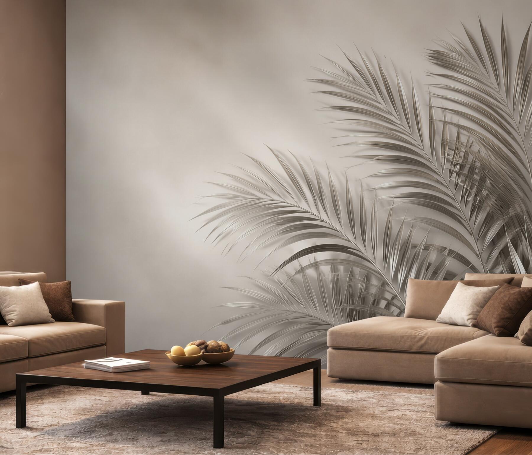 Fototapeta liście palmowe beżowe minimalistyczne do eleganckiego salonu?v23