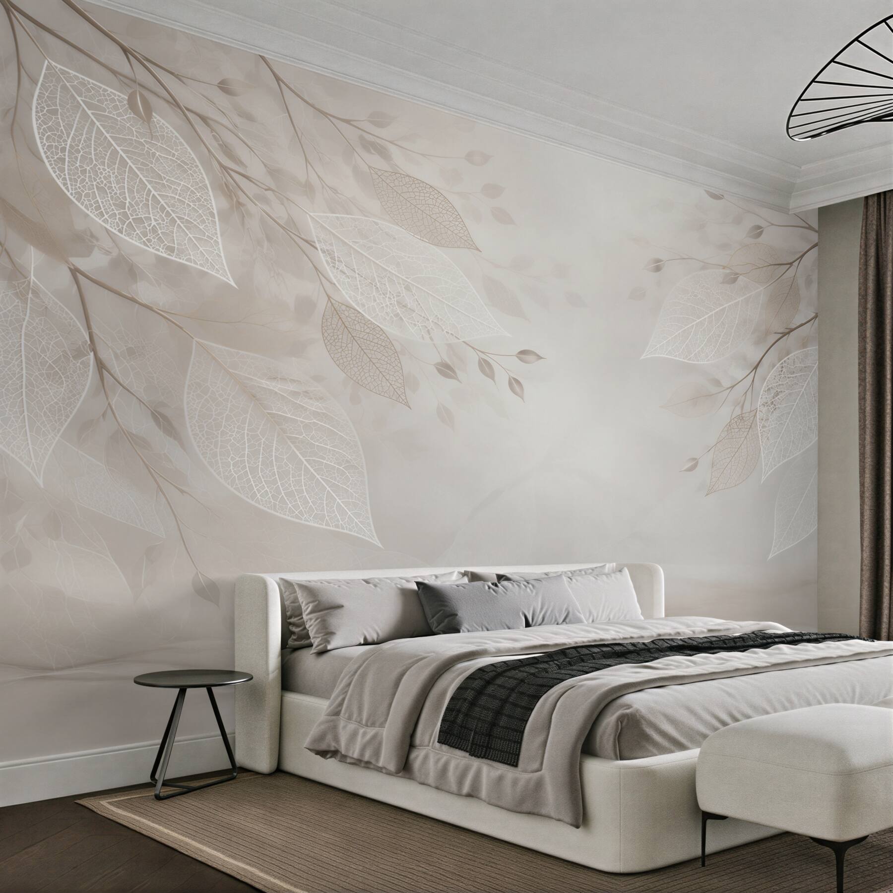 Fototapeta gałązki z ażurowymi liśćmi beżowa subtelna elegancja?v23