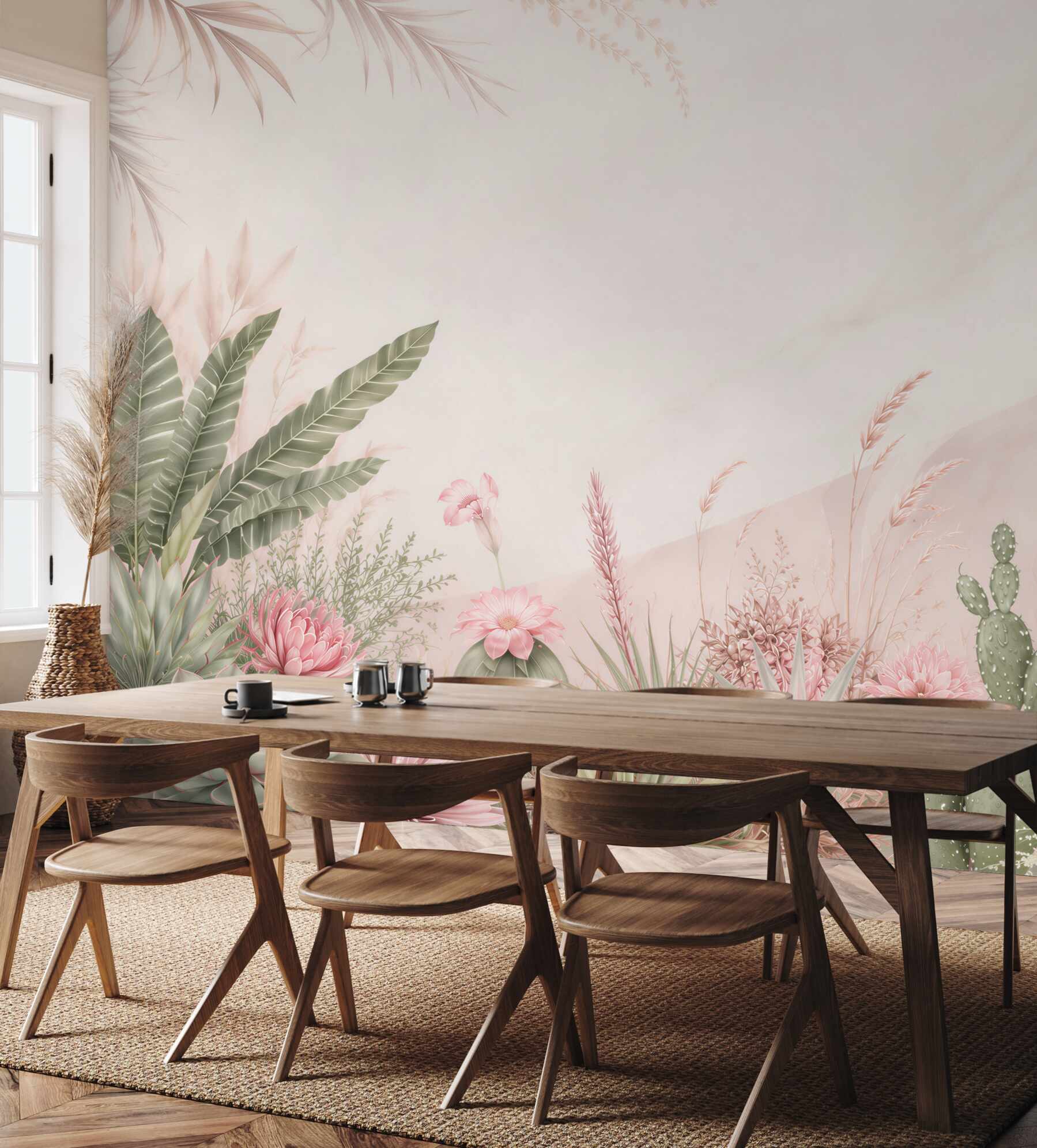 Fototapeta pastelowe sukulenty i kaktusy z różowymi kwiatami boho?v23