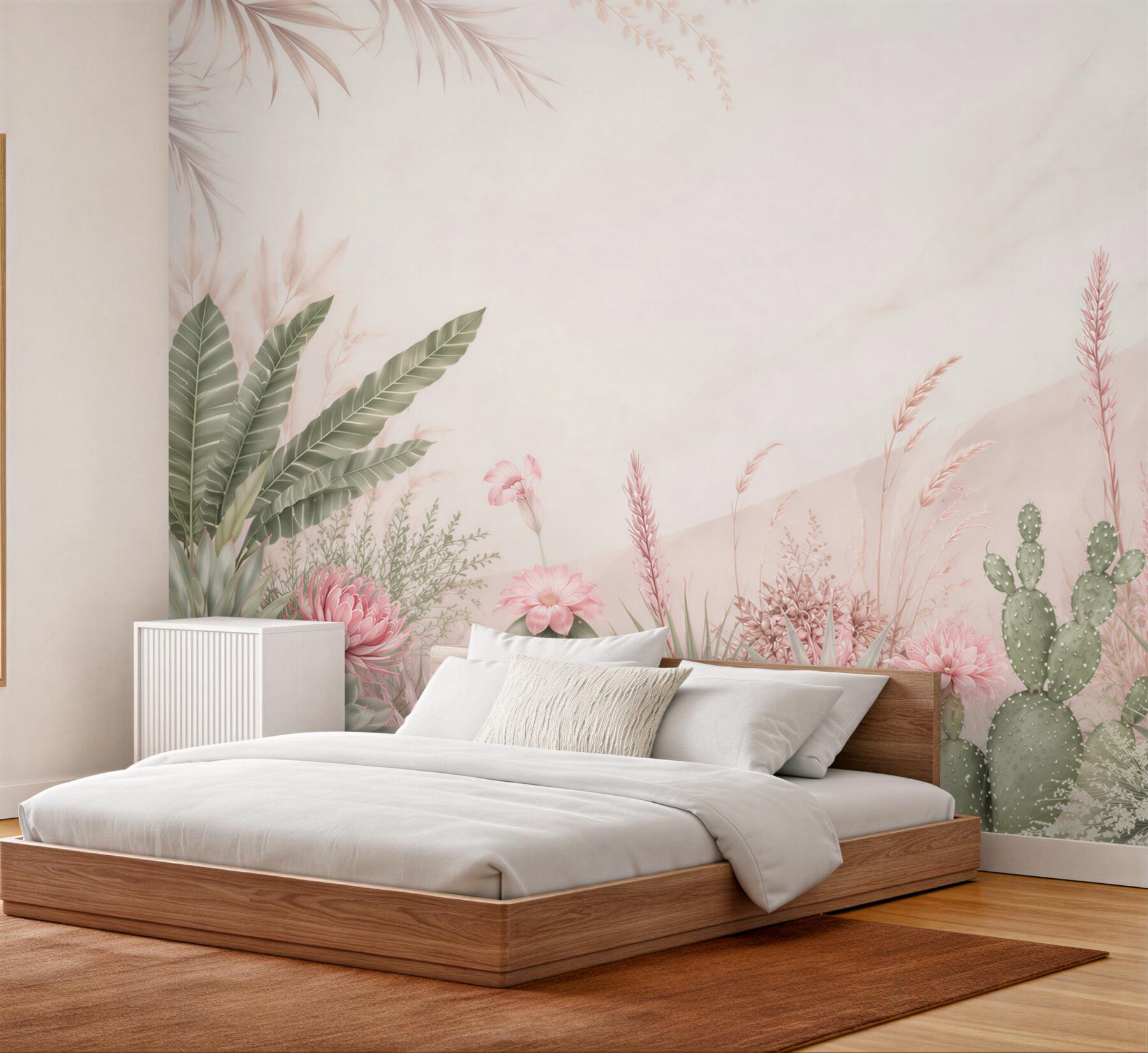 Fototapeta pastelowe sukulenty i kaktusy z różowymi kwiatami boho?v23