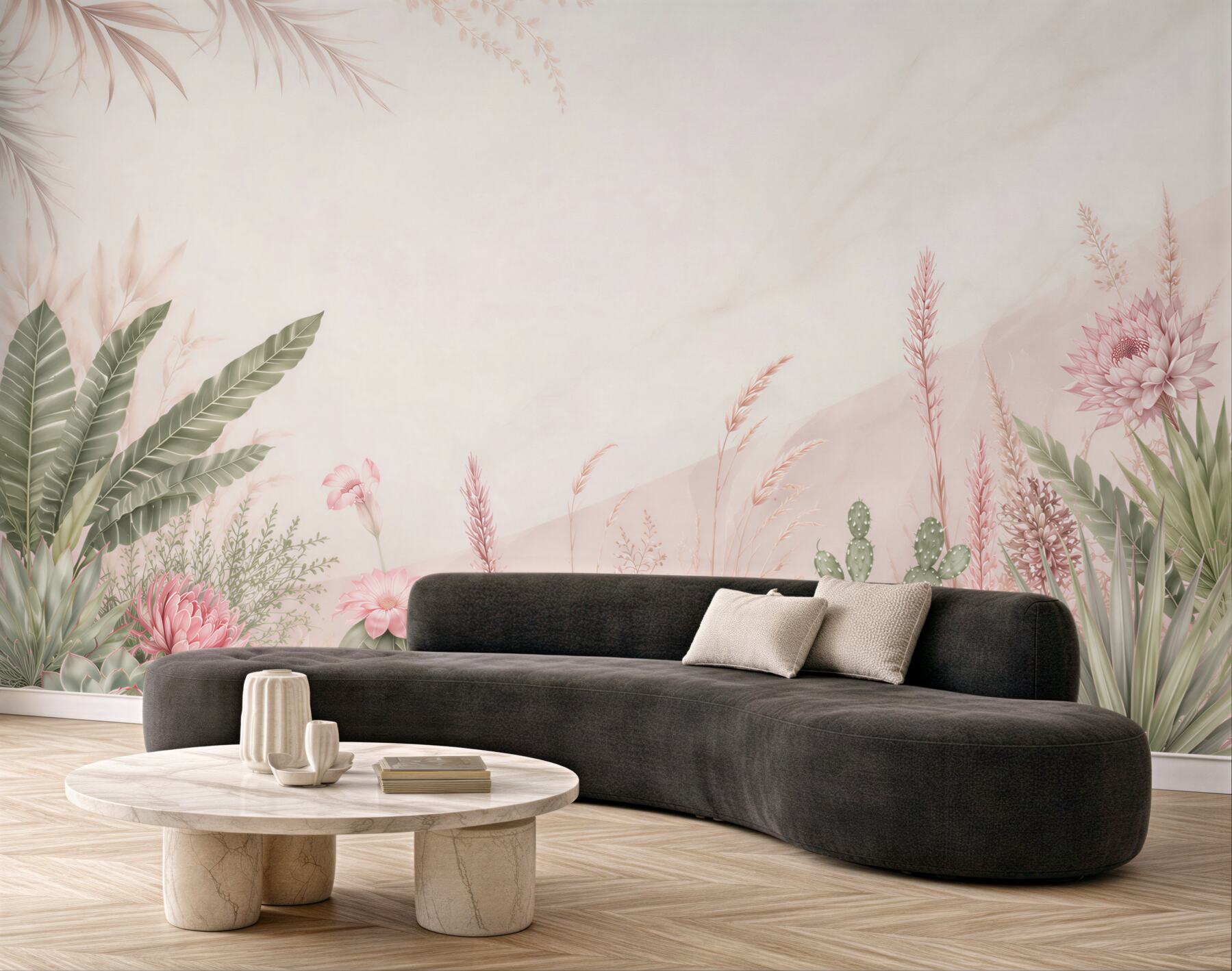 Fototapeta pastelowe sukulenty i kaktusy z różowymi kwiatami boho?v23