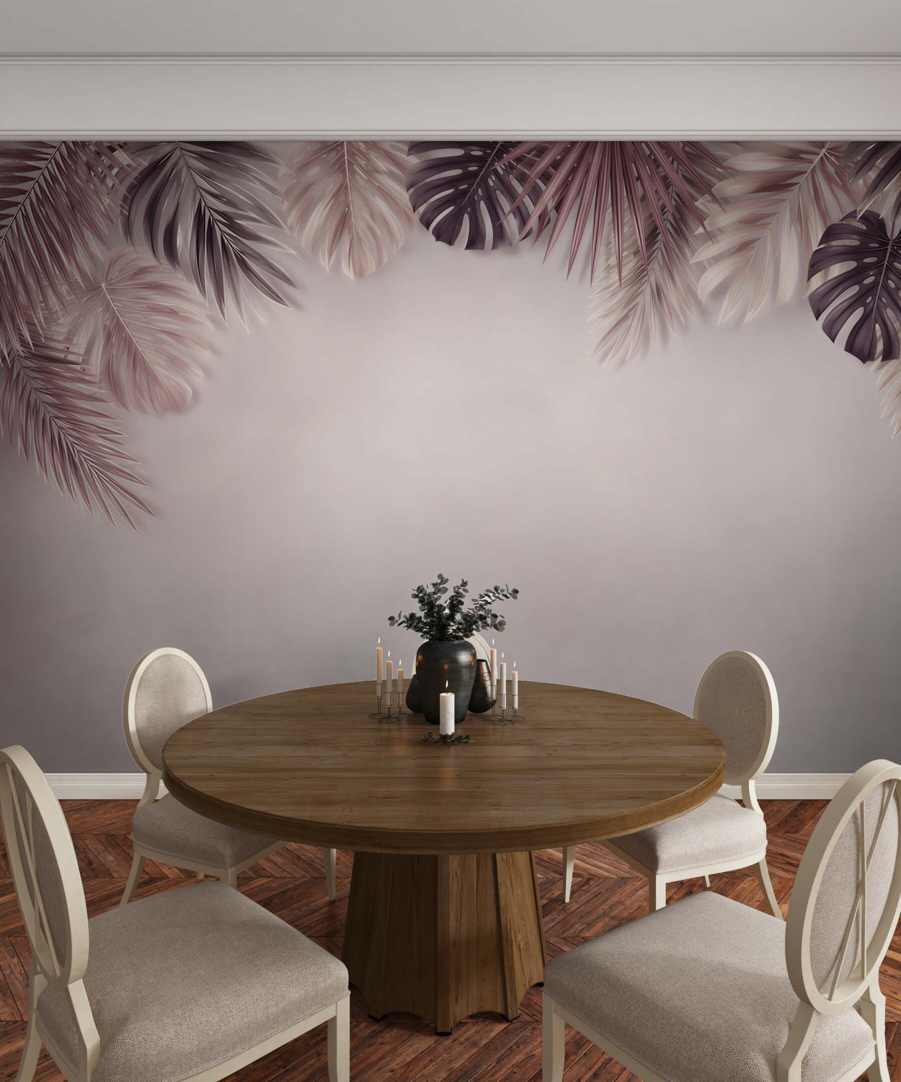 Fototapeta liście palmowe pudrowy róż tropikalna elegancja?v23