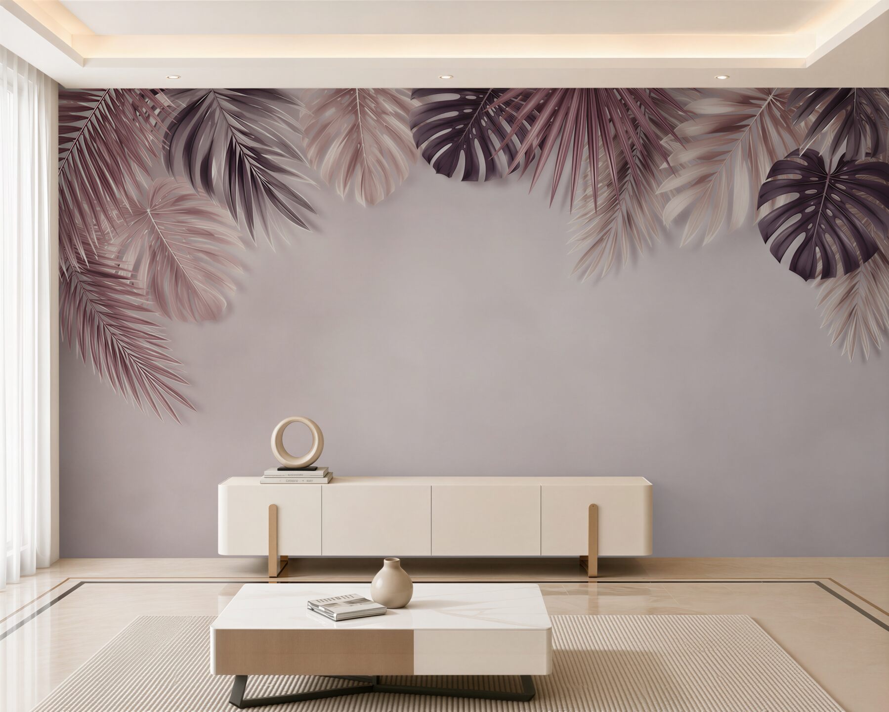 Fototapeta liście palmowe pudrowy róż tropikalna elegancja?v23