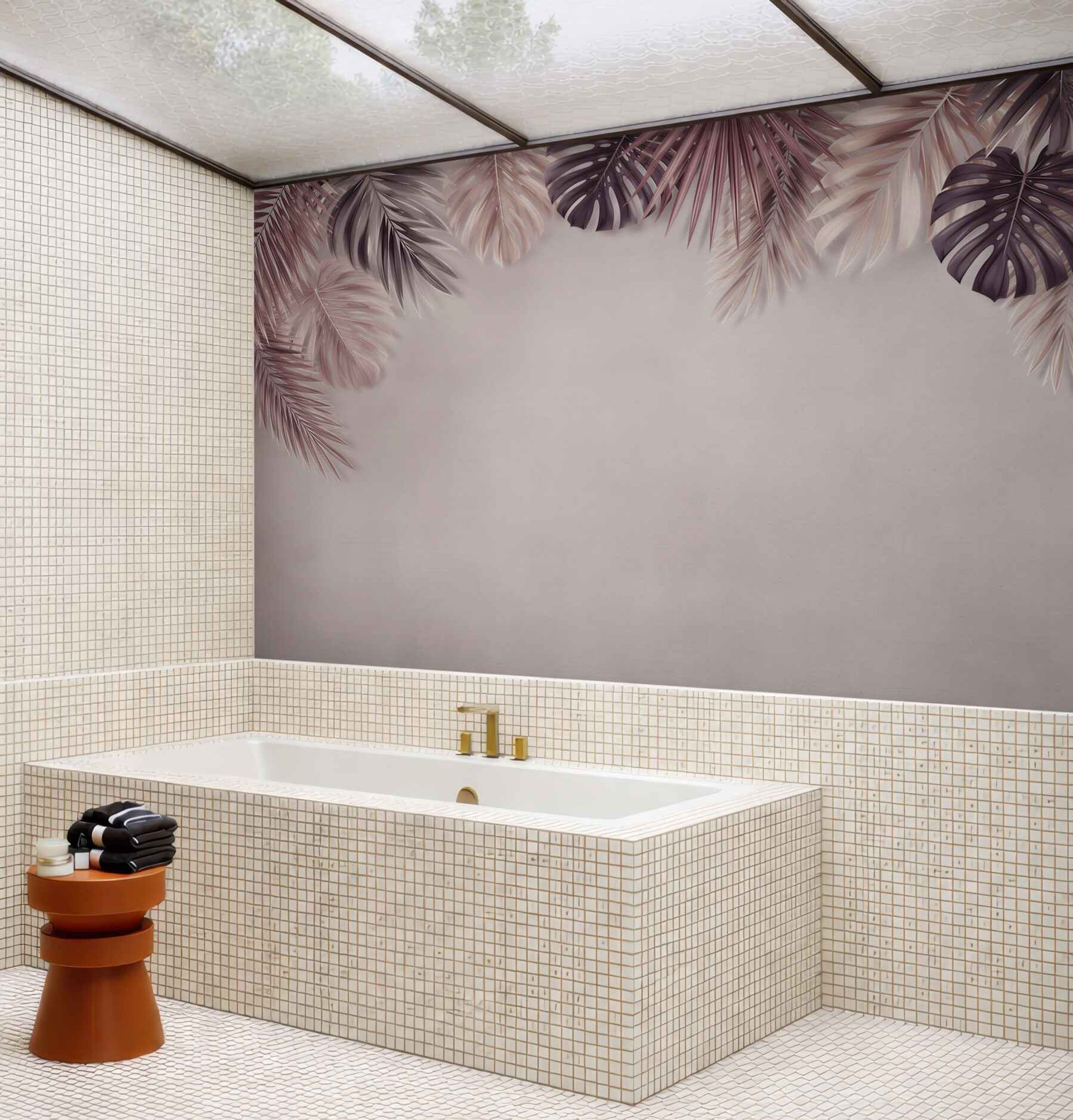 Fototapeta liście palmowe pudrowy róż tropikalna elegancja?v23