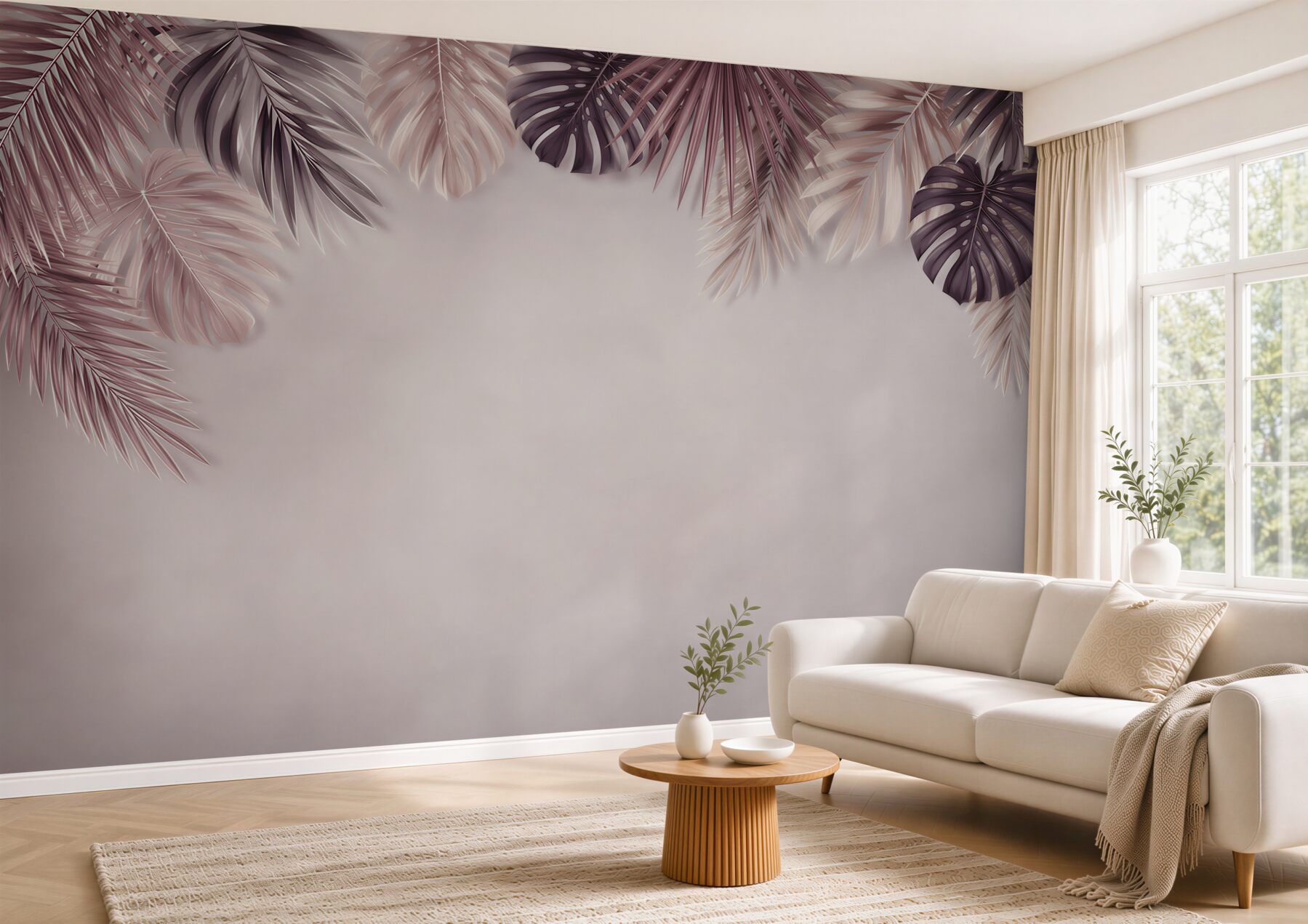 Fototapeta liście palmowe pudrowy róż tropikalna elegancja?v23