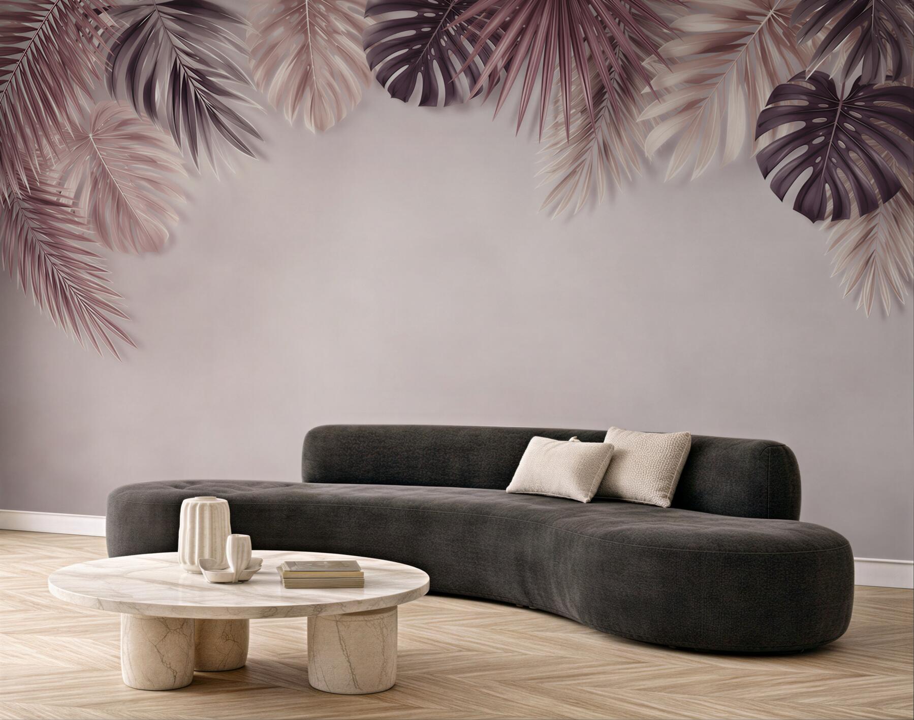 Fototapeta liście palmowe pudrowy róż tropikalna elegancja?v23