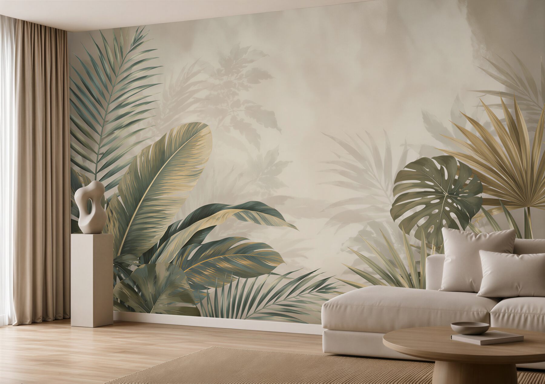 Fototapeta tropikalne liście beżowo zielone w stylu botanicznym?v23